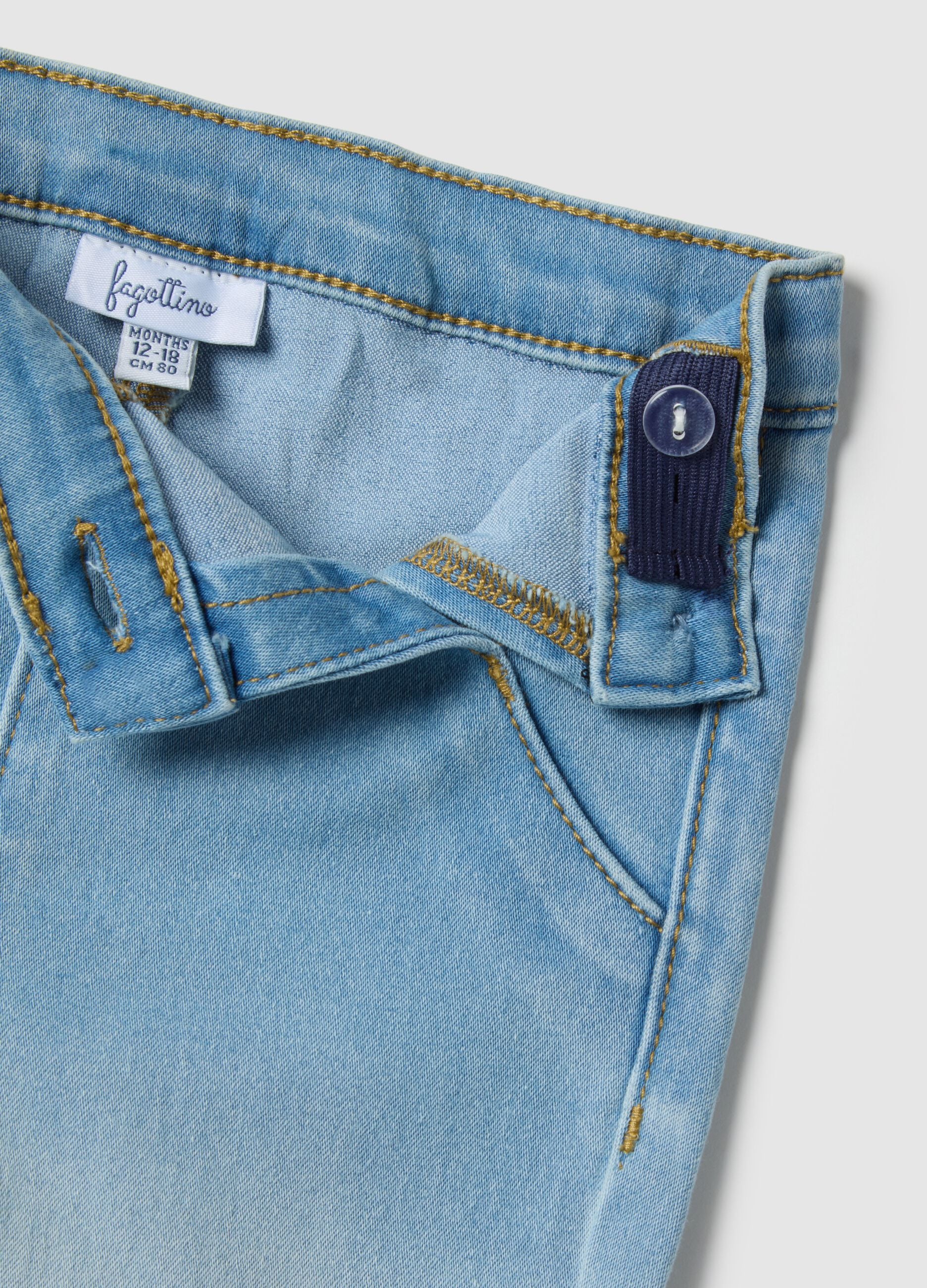 Blue cotton blend flare jeggings for girls with embroidery