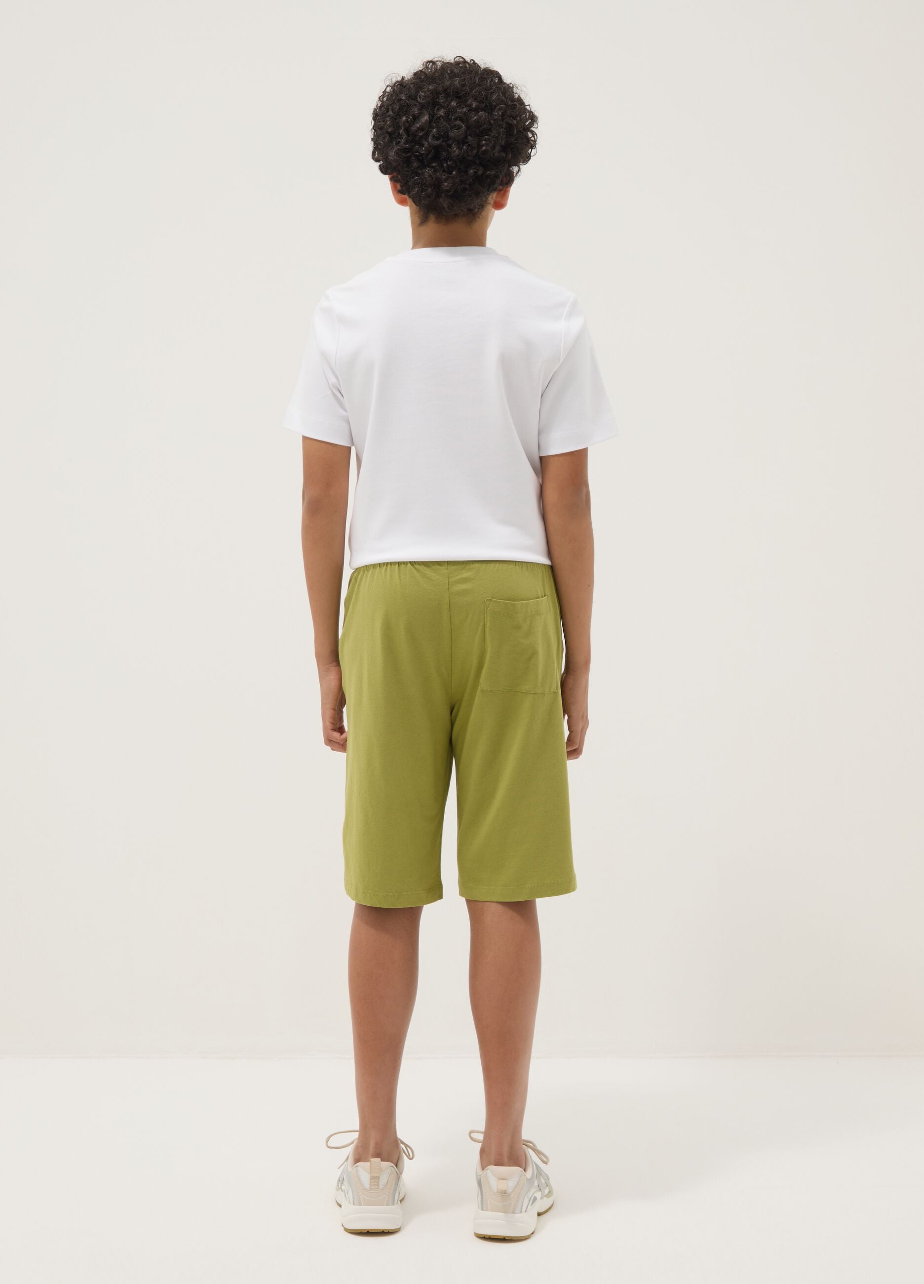 Green organic cotton Bermuda shorts with elasticated waist