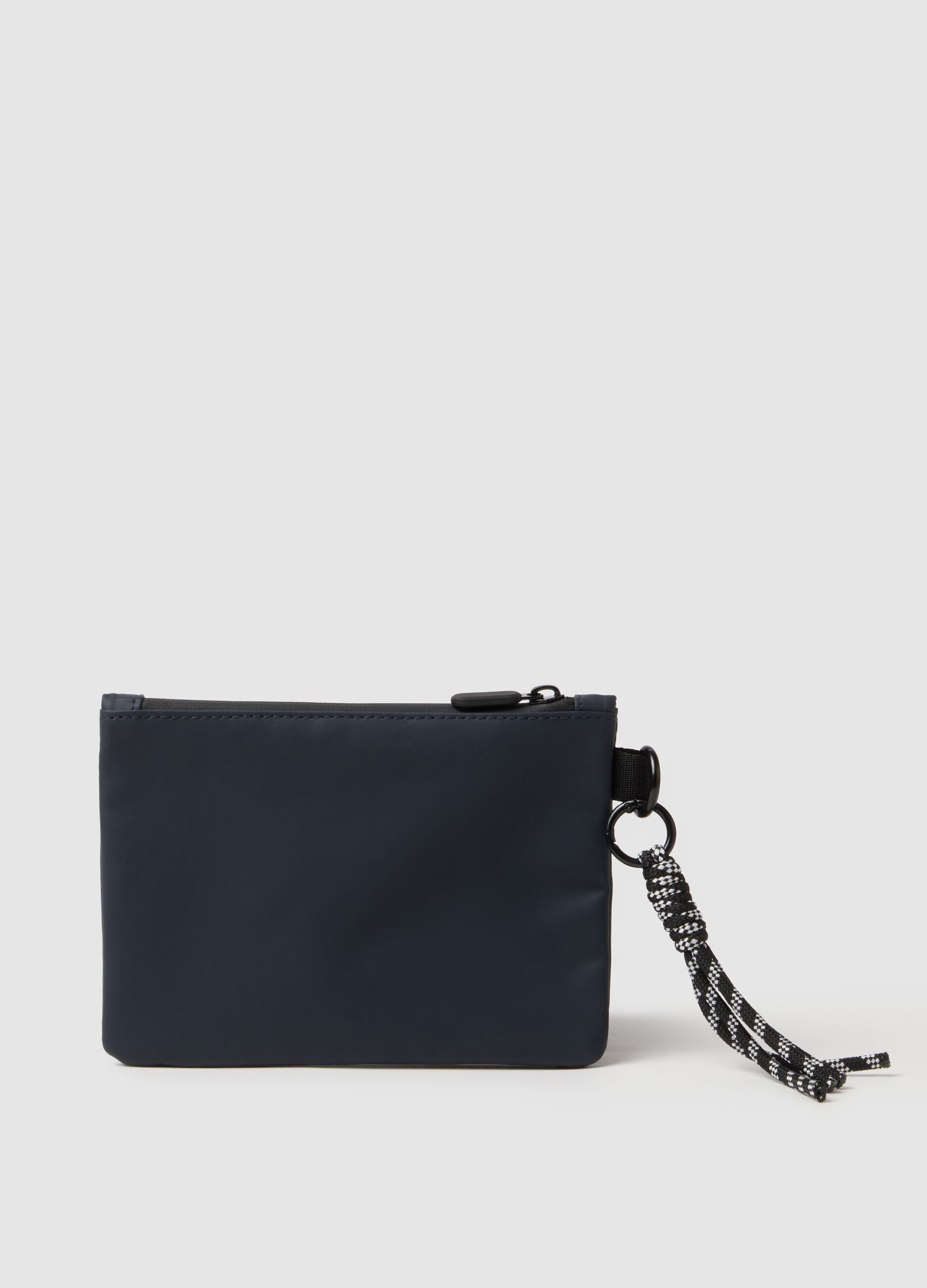 Blue Wallet with Zip and Braided Details