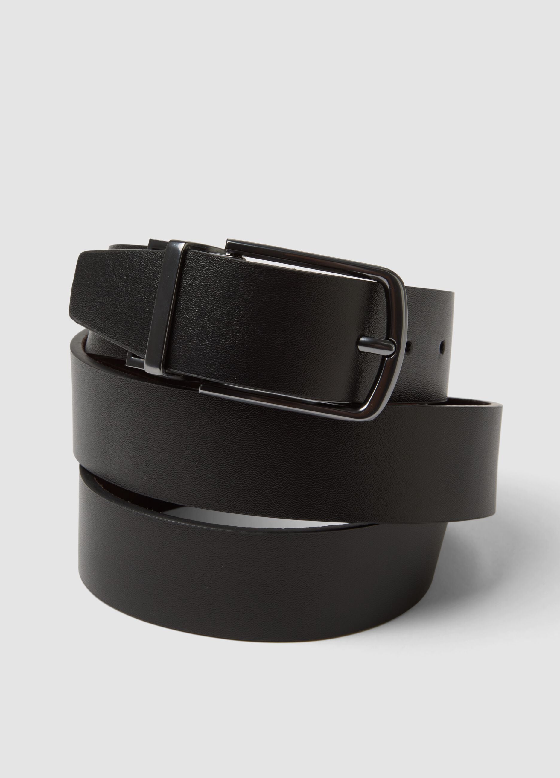 Reversible brown genuine leather belt with metal buckle