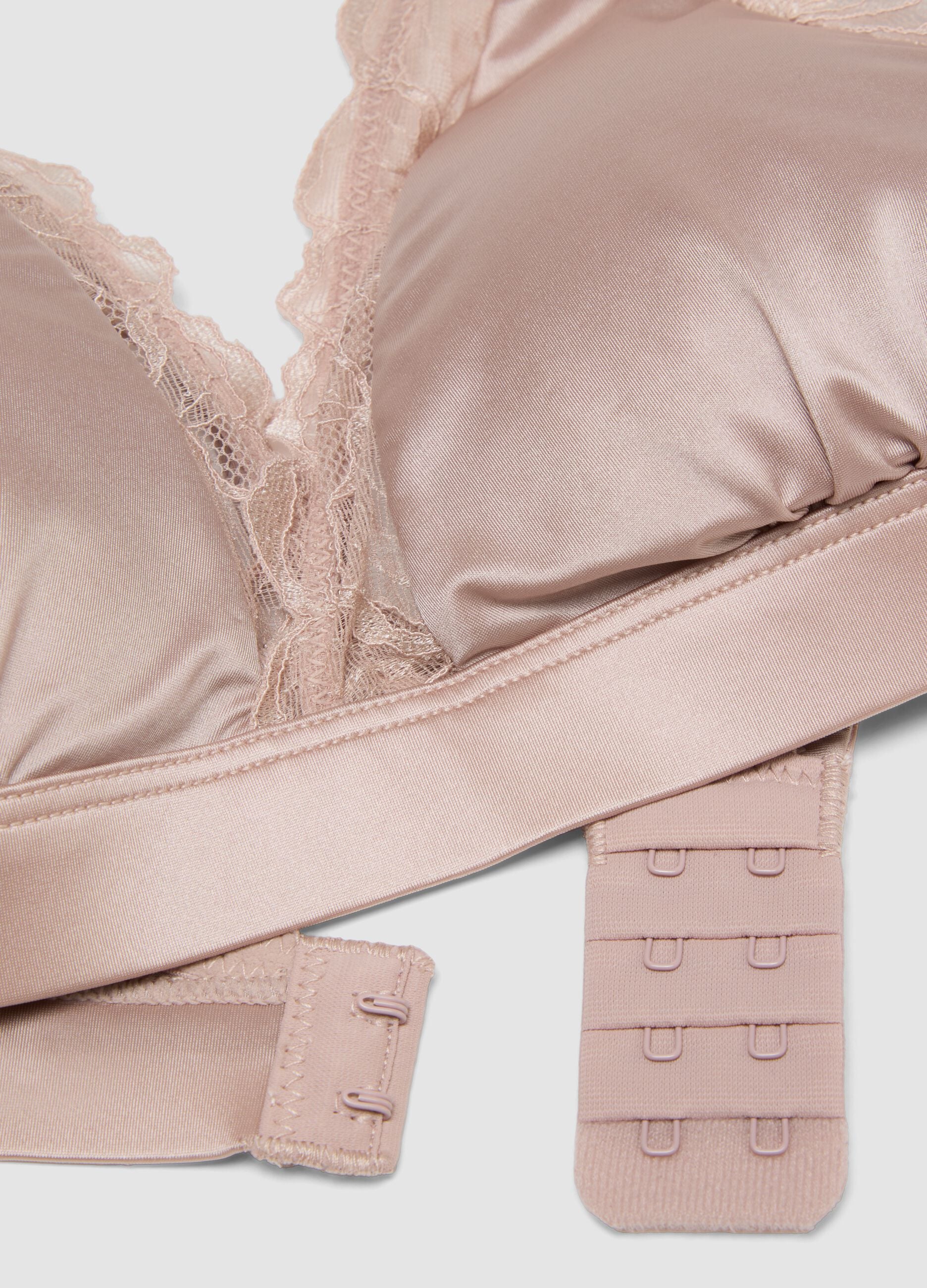 Pink stretch microfibre bralette bra with lace