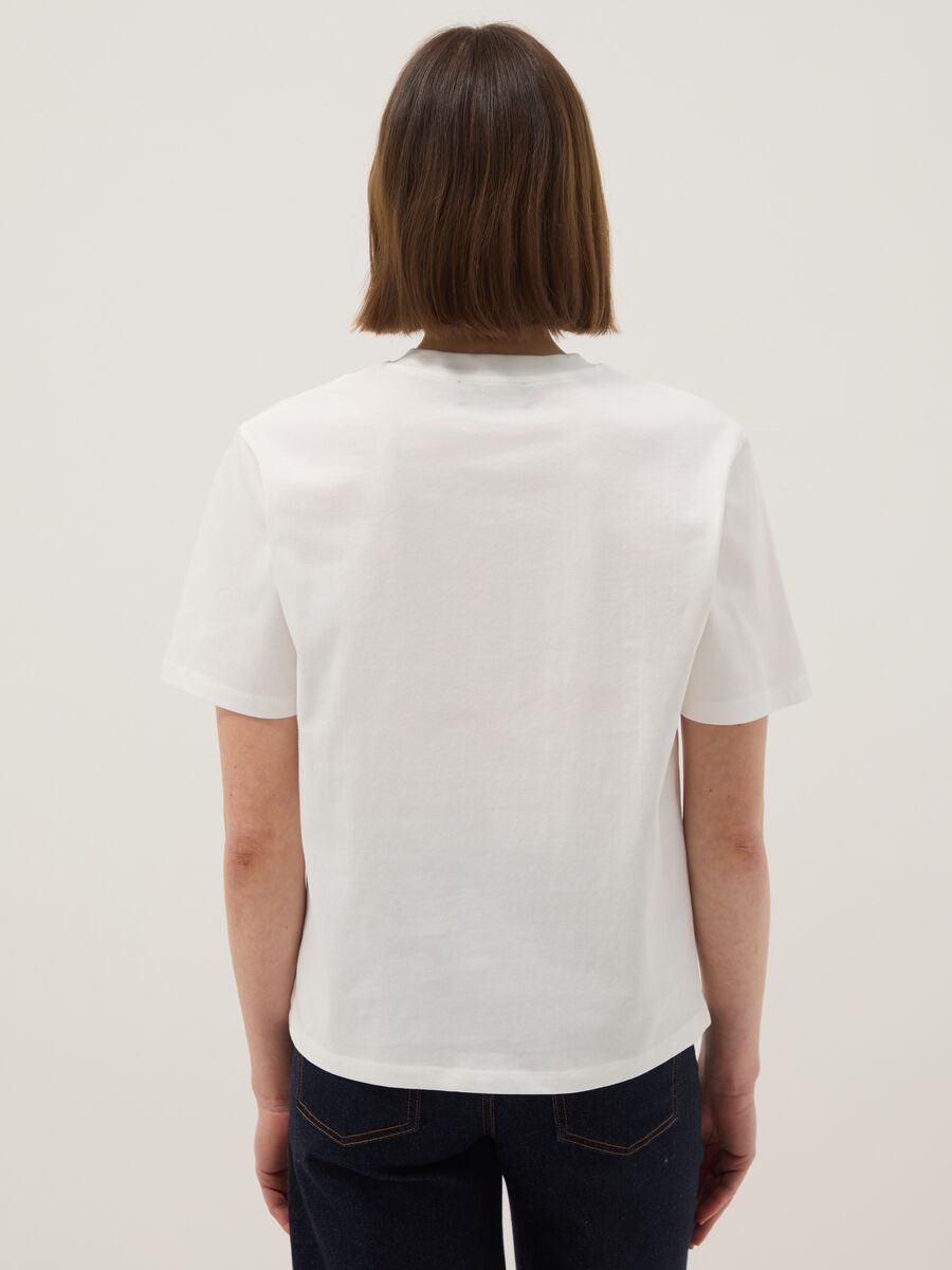 White short sleeve pure cotton regular fit T-shirt with decorations_1