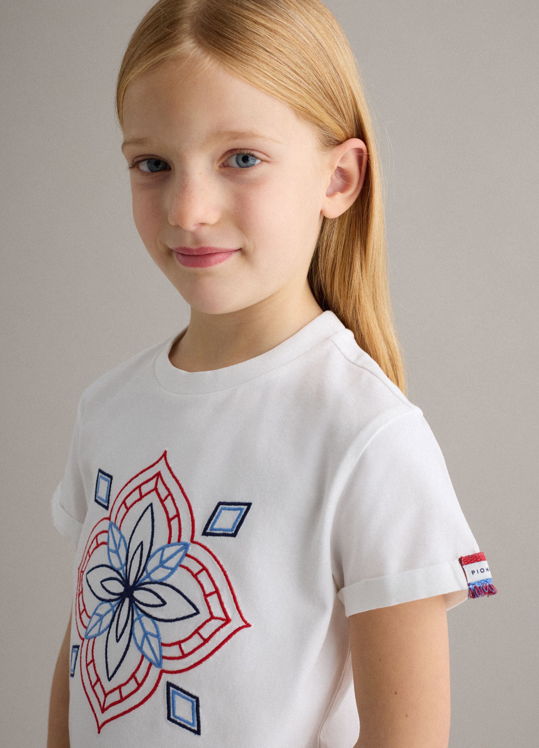 Girls' White Regular Fit Stretch Cotton T-shirt with Print