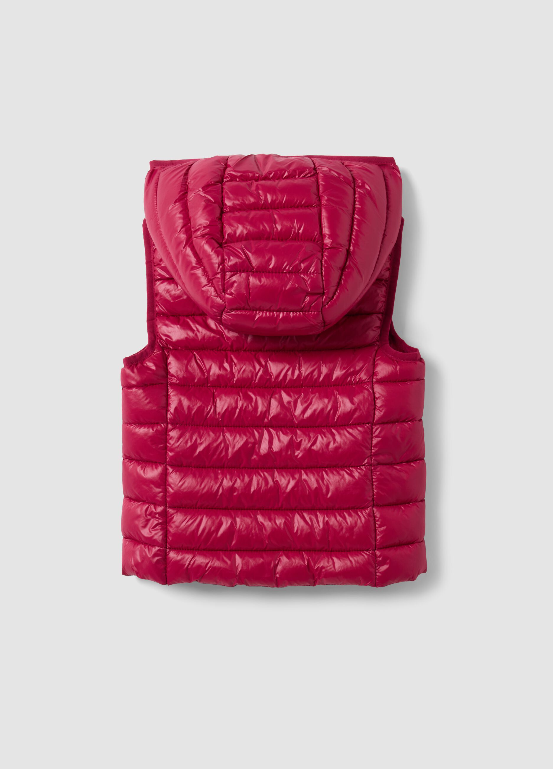 Girls&rsquo; red padded gilet with hood and zip