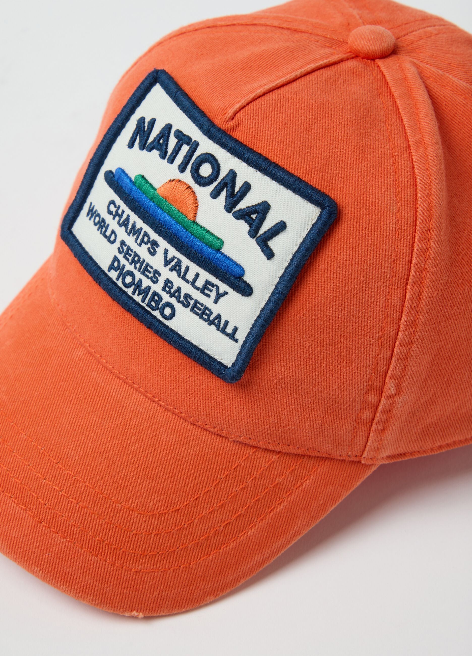 Orange pure cotton kids' baseball cap with patch
