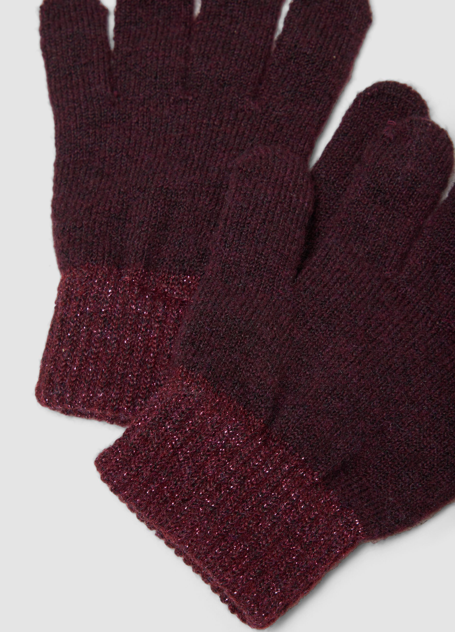 Red stretch wool gloves with lurex cuffs