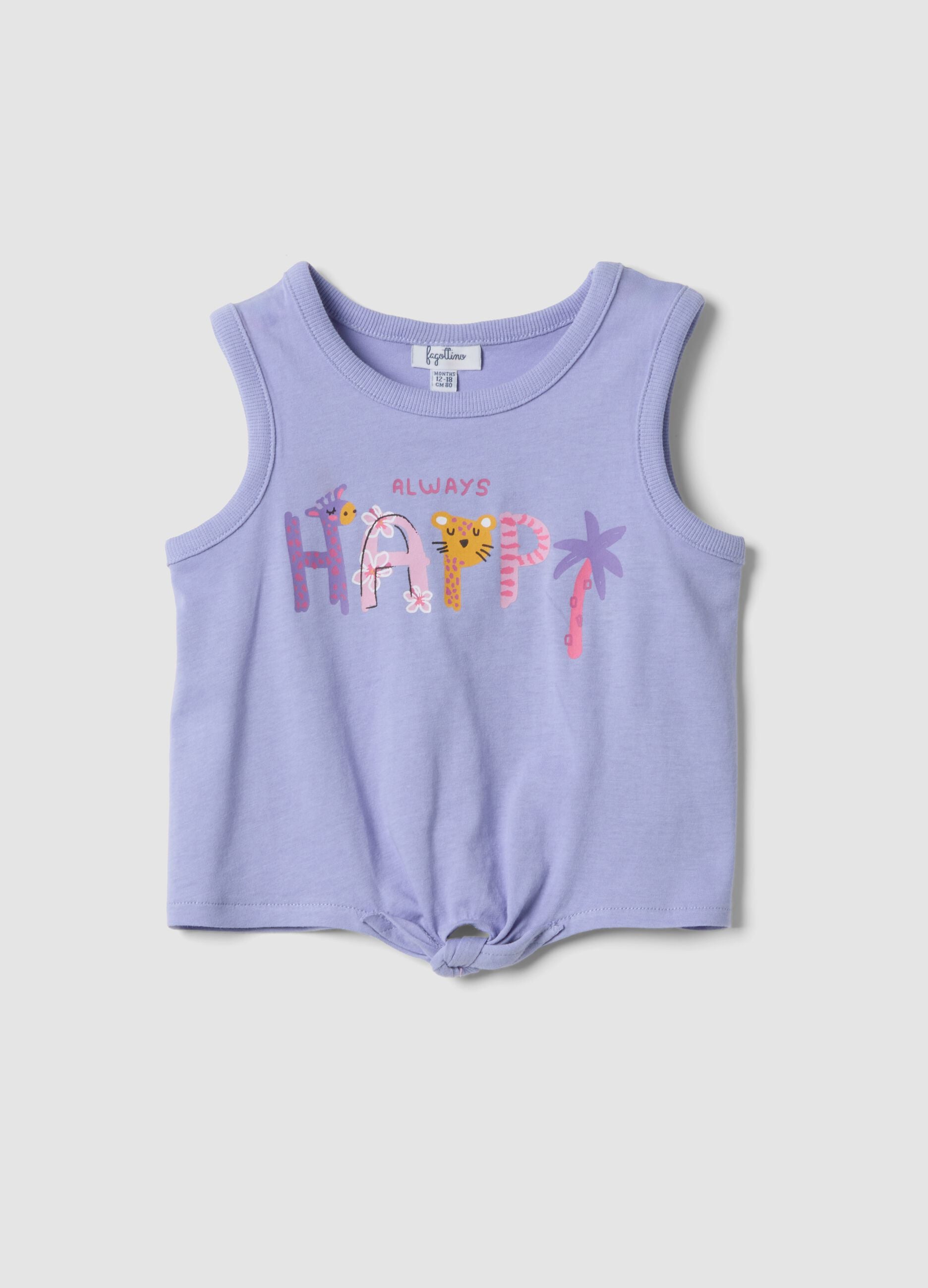 Purple organic cotton vest top with knot detail