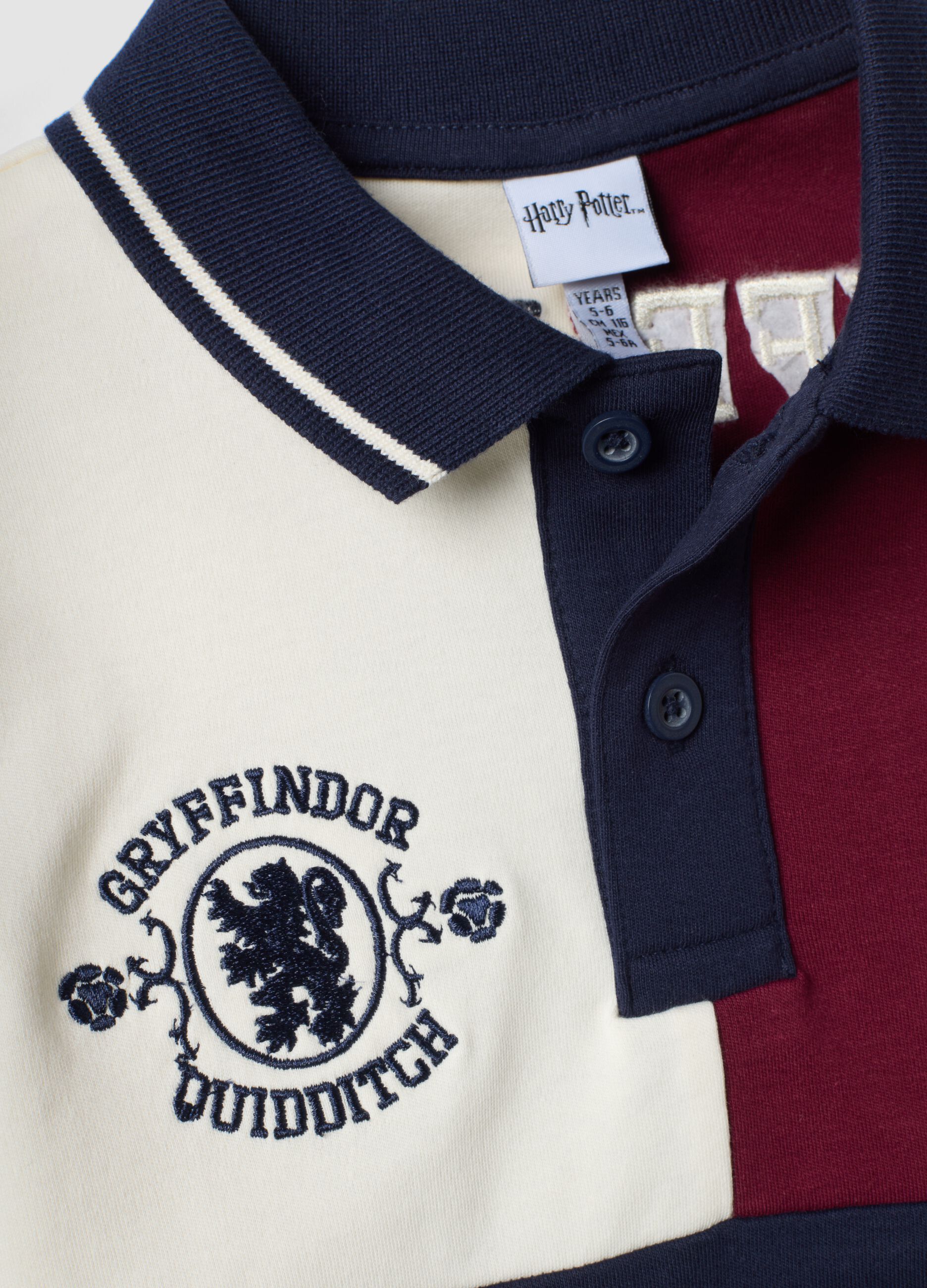 Multicolour pure cotton long-sleeve polo shirt with Harry Potter print