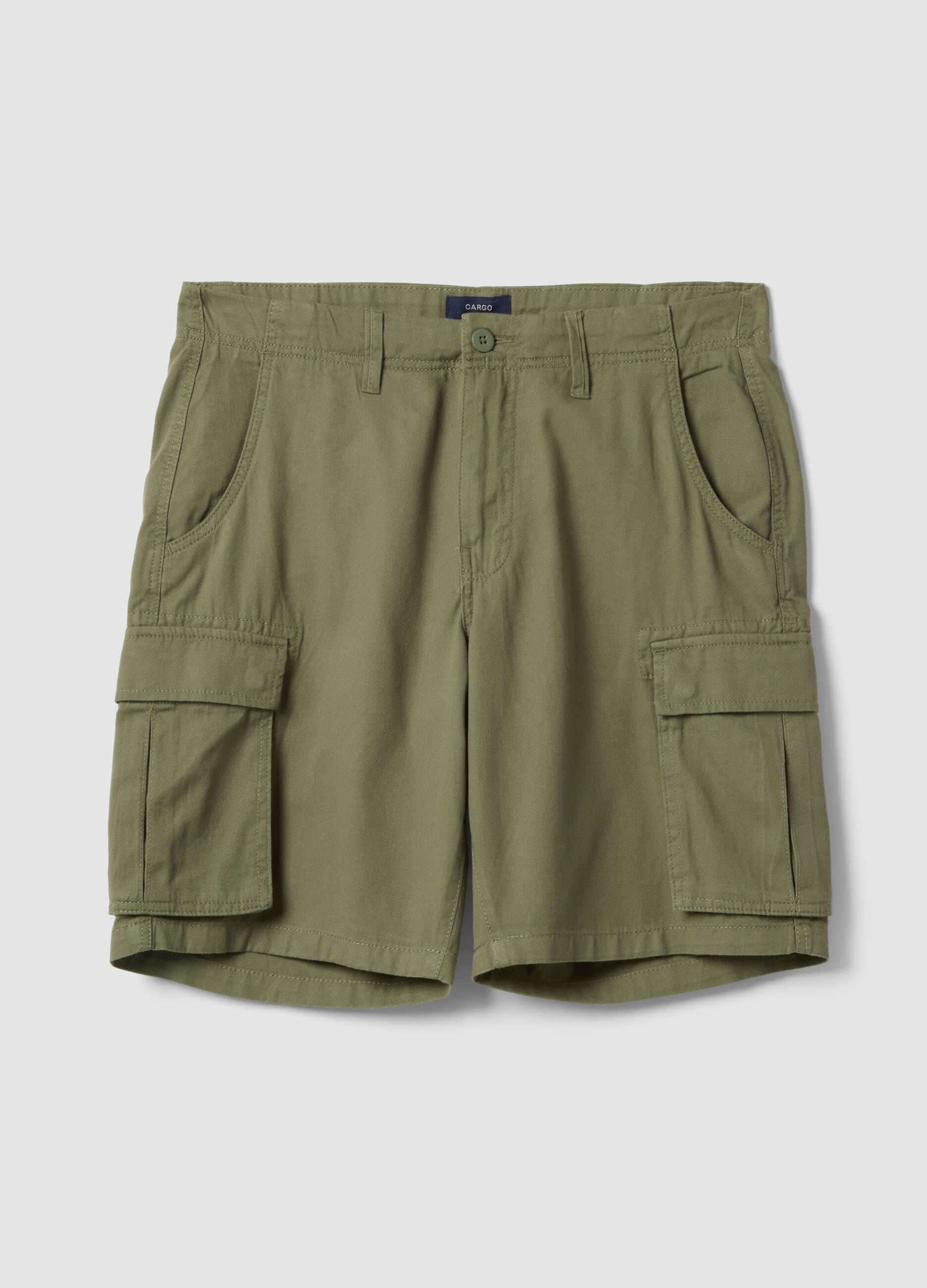 Green regular-fit pure cotton cargo shorts