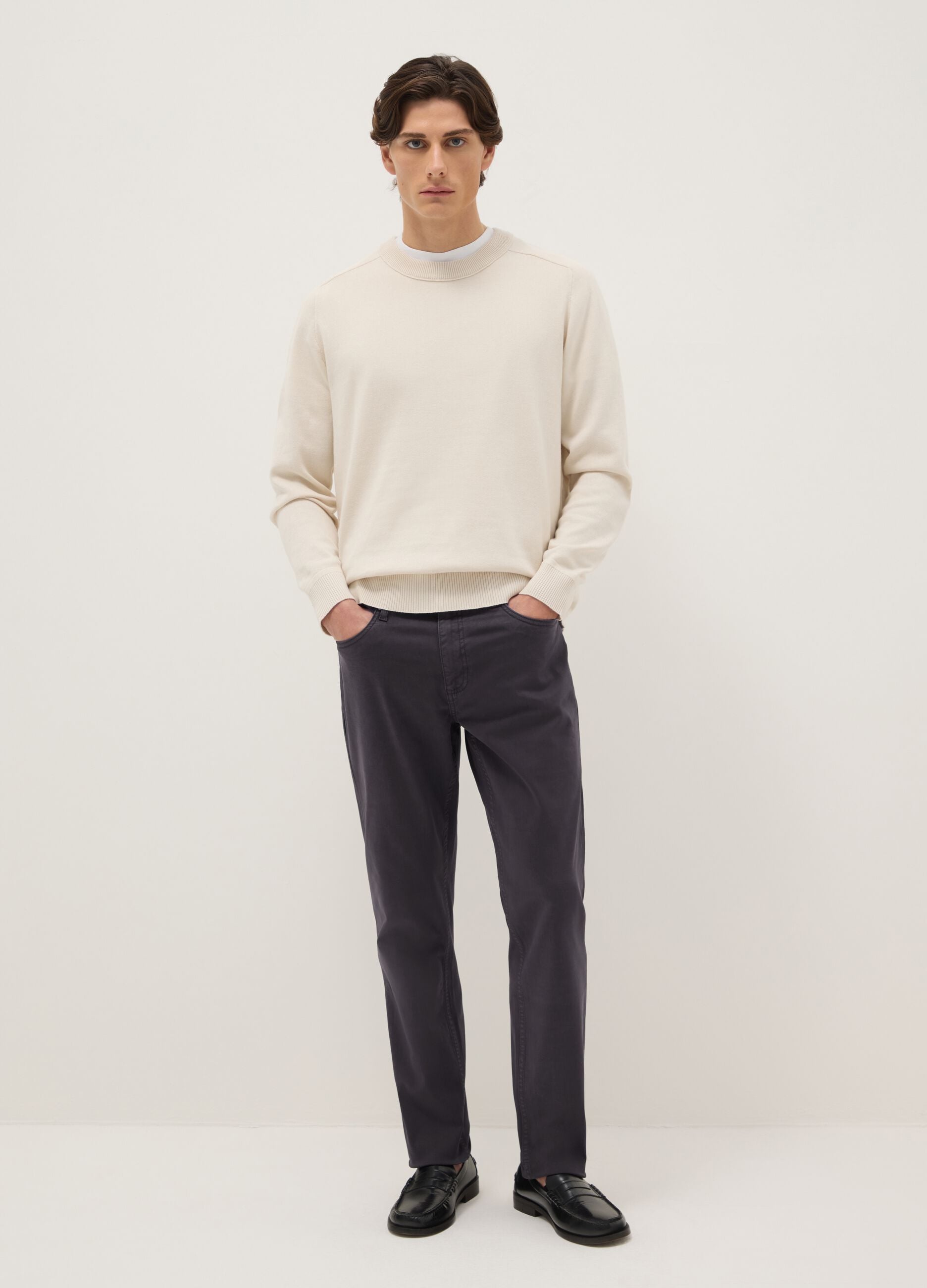 Black Stretch Cotton Slim Fit Trousers