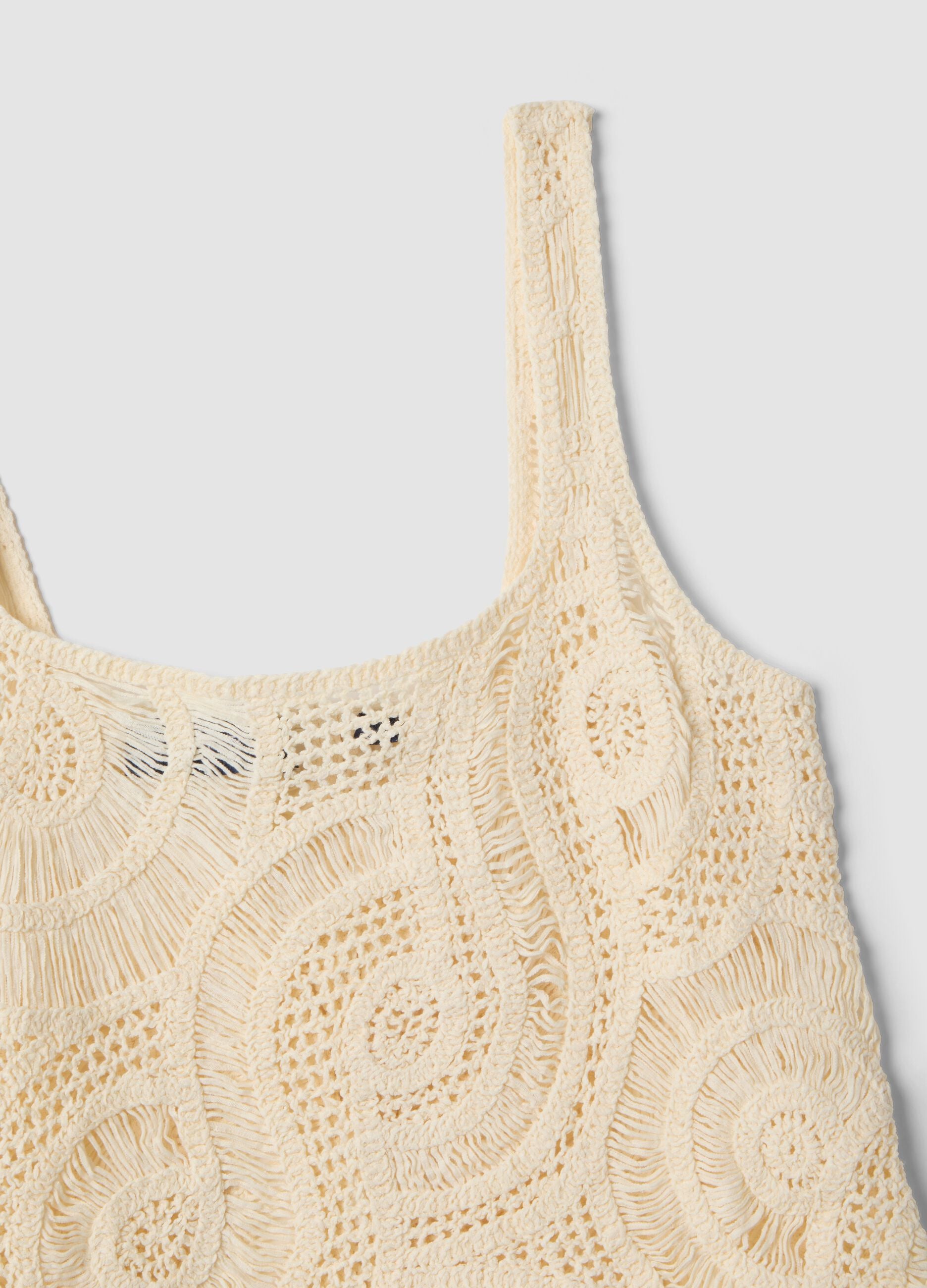 Beige cotton-blend crochet tank top, regular fit