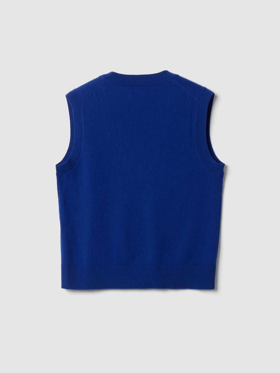 Blue pure wool gilet with deep V-neck_6