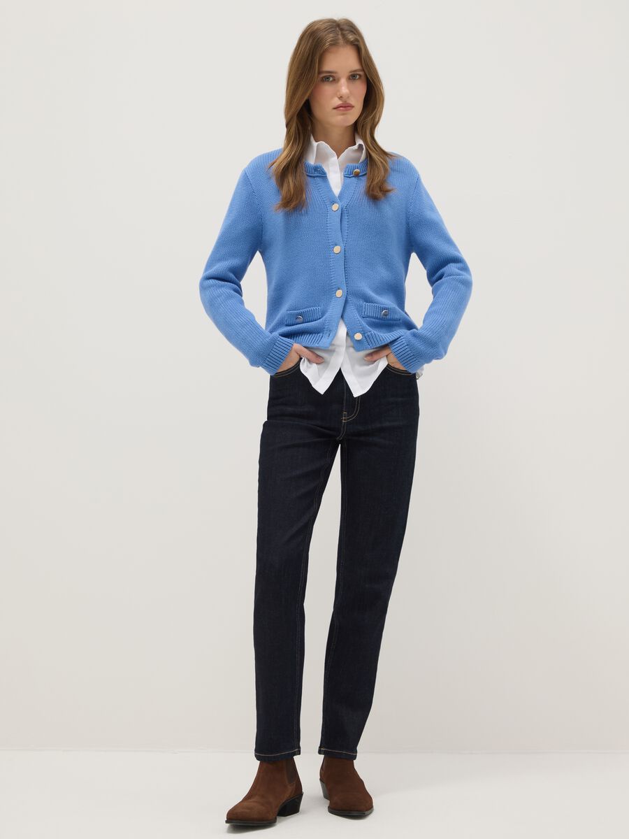 Regular fit blue cardigan in pure cotton with buttons_1