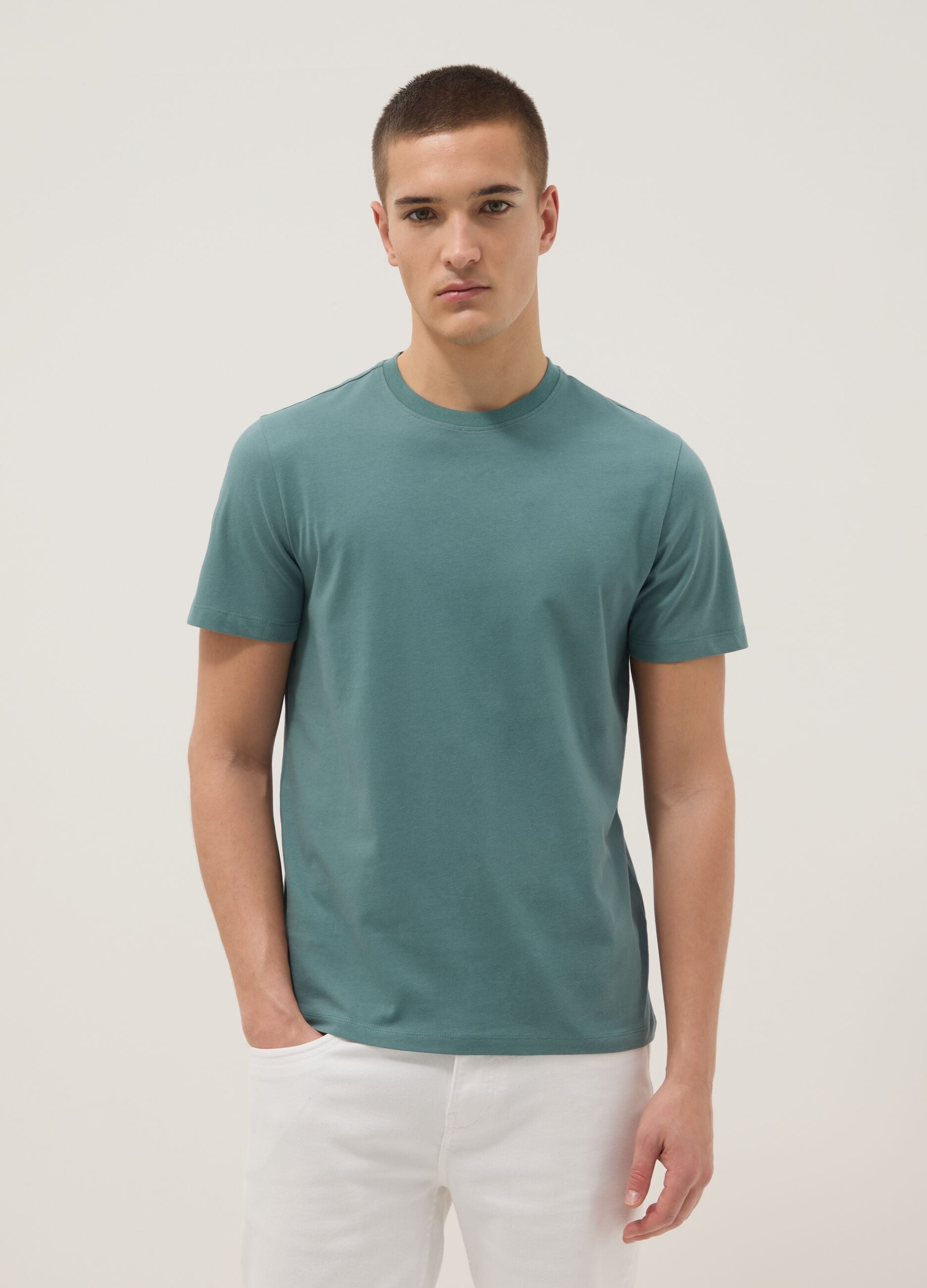 Green pure cotton short sleeve T-shirt, regular fit