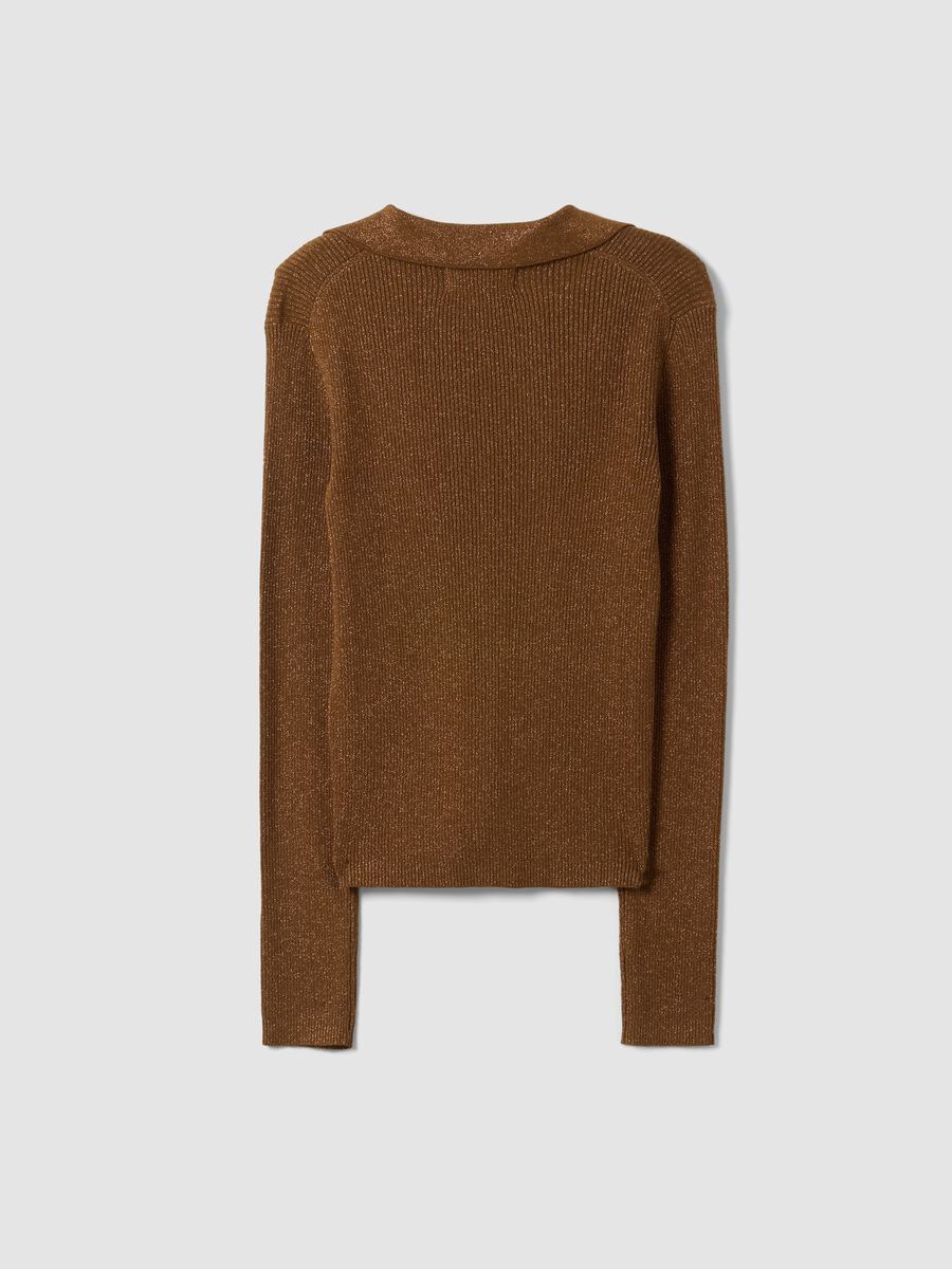 Brown ribbed viscose-blend polo-collar top_6