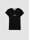Black pure cotton crew-neck T-shirt with slogan_0
