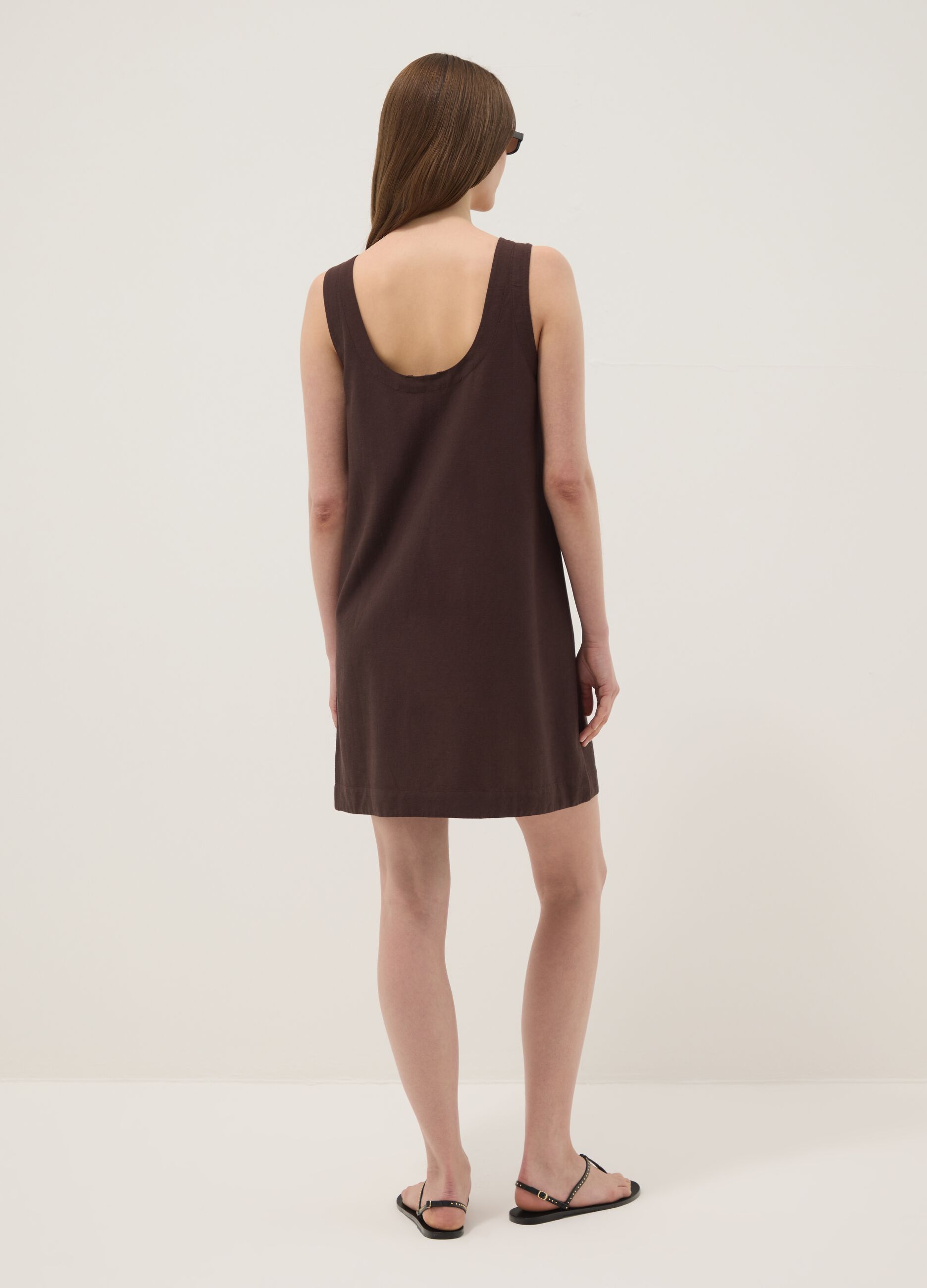 Brown regular-fit dress in a viscose, cotton and linen blend