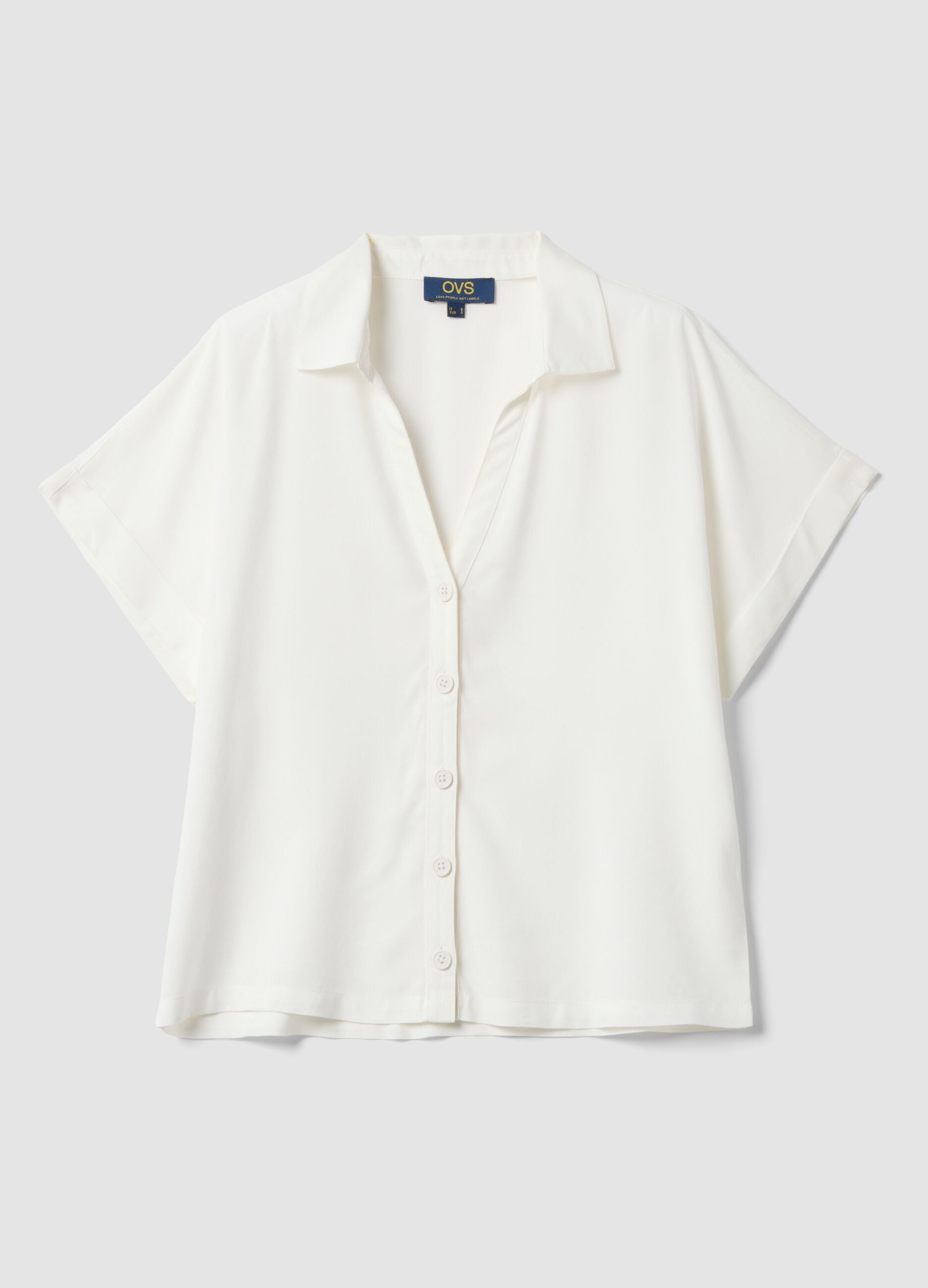 White pure viscose short-sleeve oversized shirt