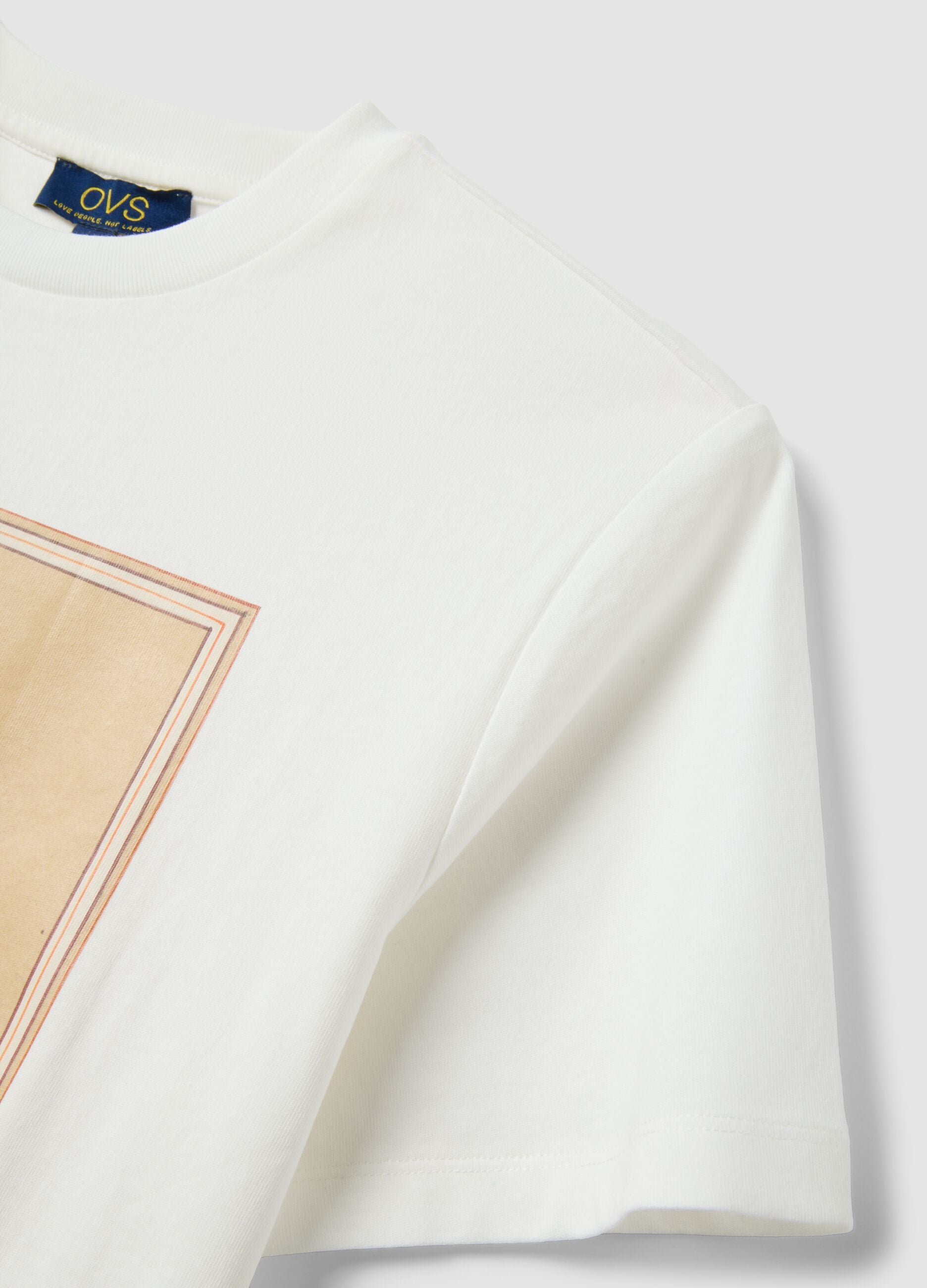 White pure cotton T-shirt with floral print