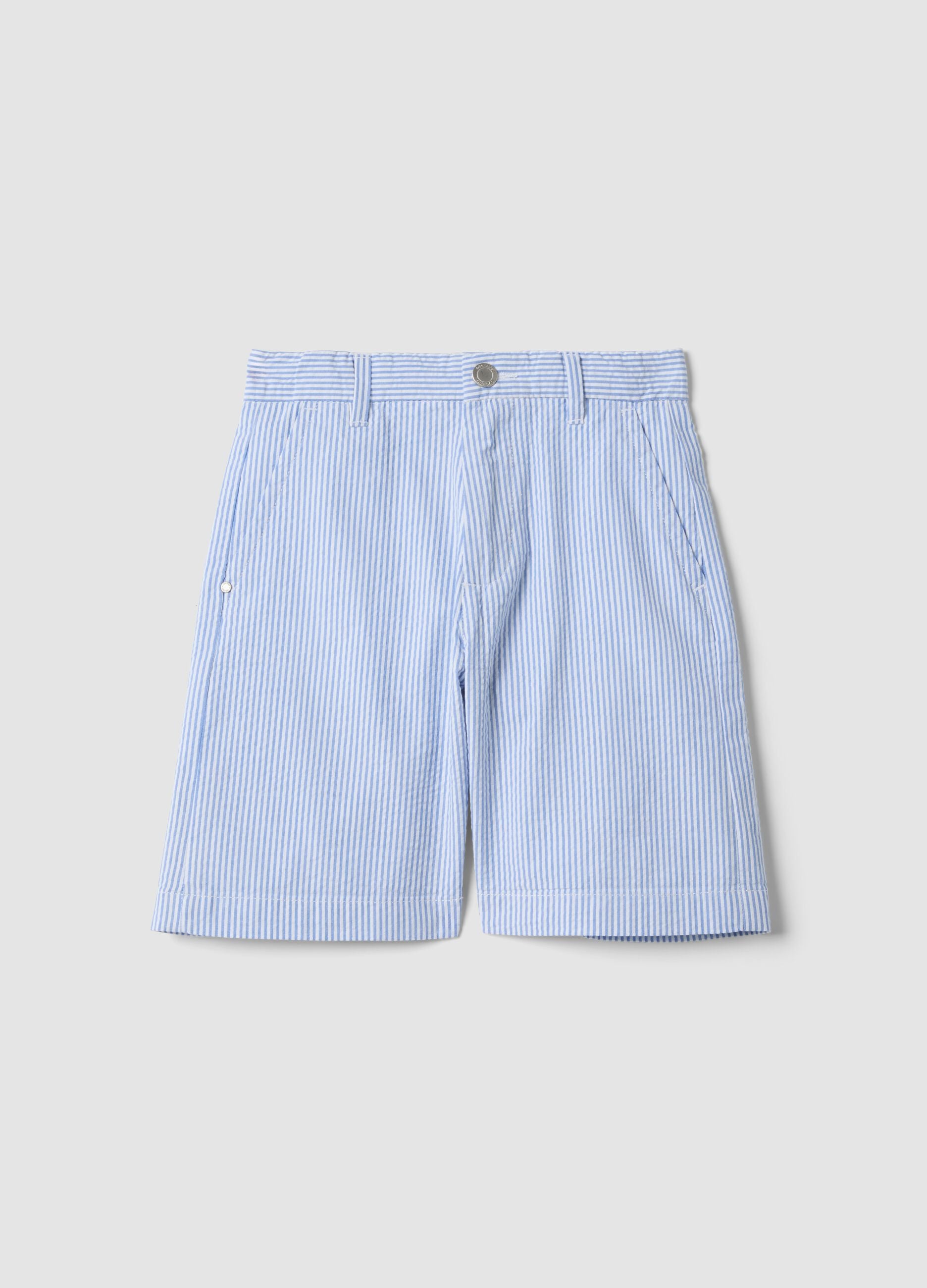 Blue striped pure cotton shorts