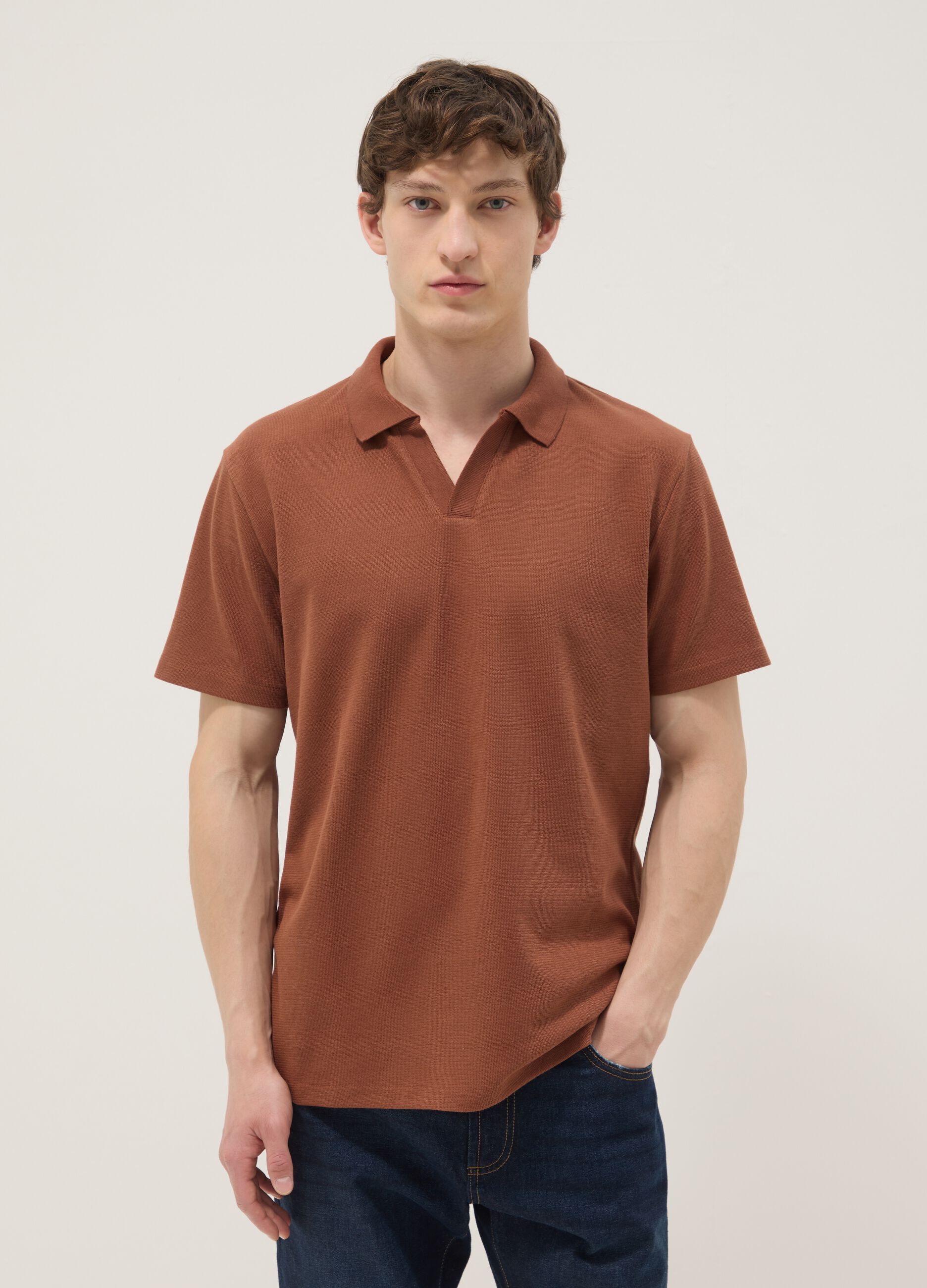 Brown short-sleeve stretch-cotton polo shirt