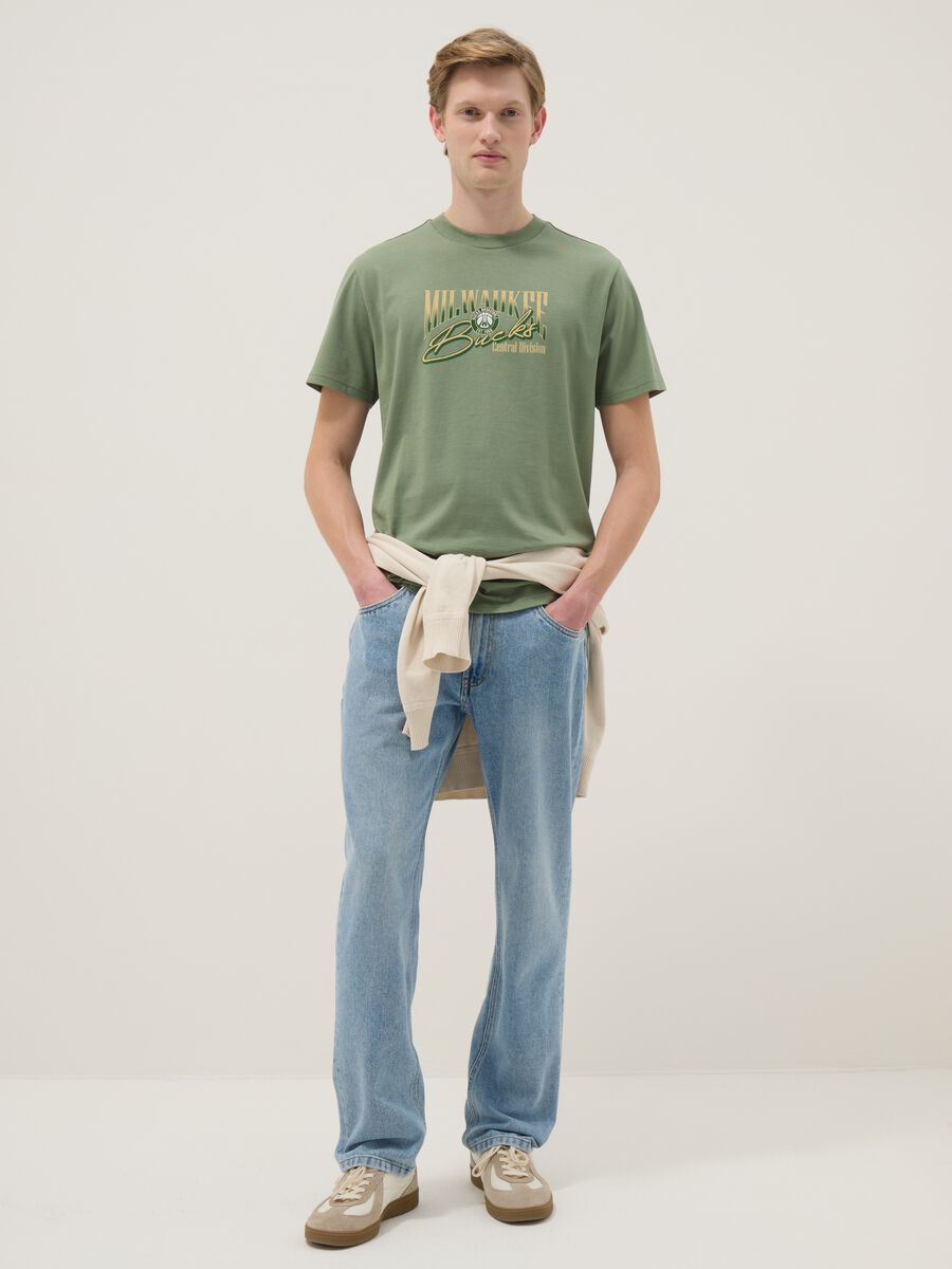 Green pure cotton regular fit T-shirt with Milwaukee Bucks print_2