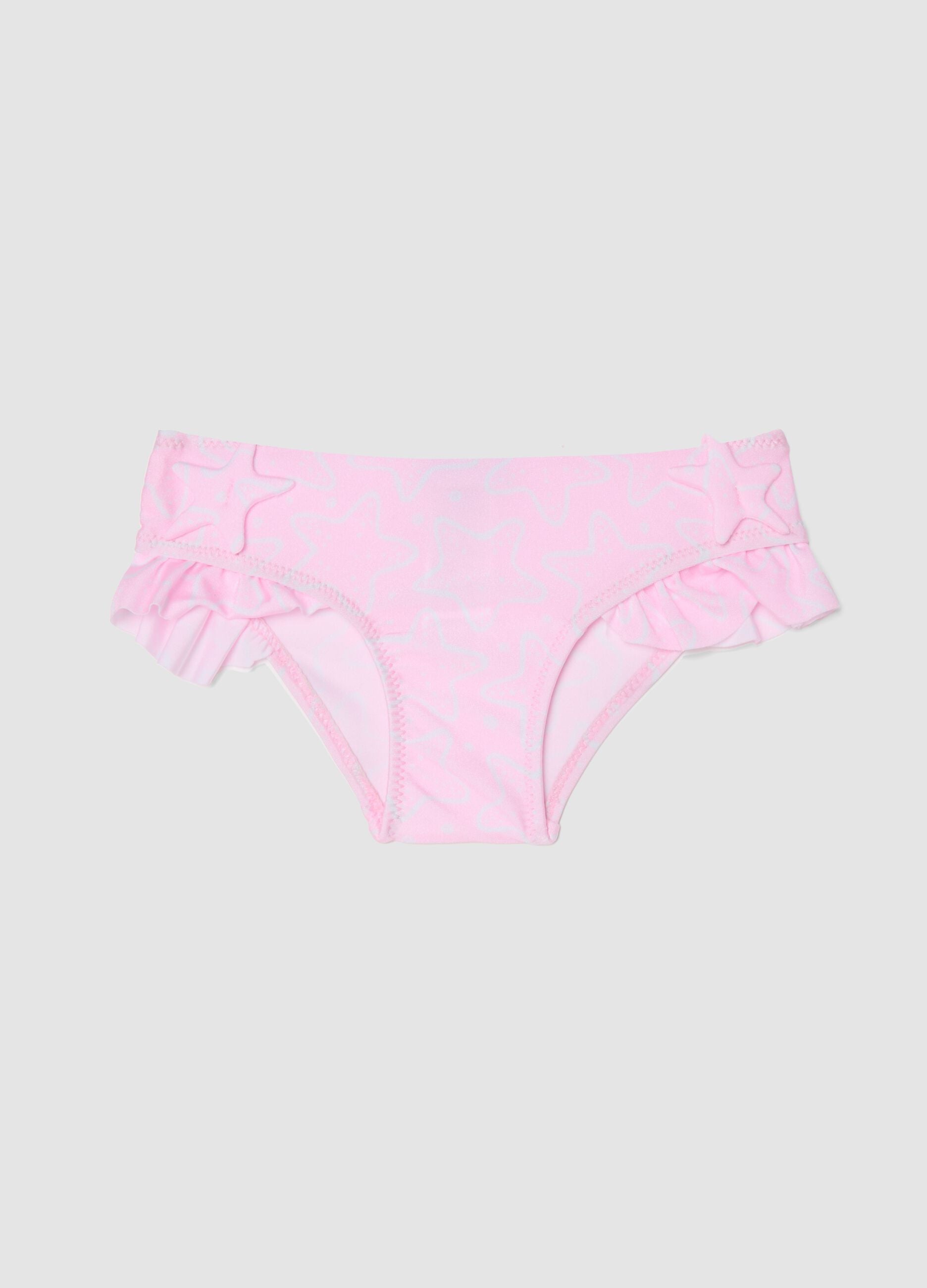 Pink baby swim briefs in stretch fabric with ruffles