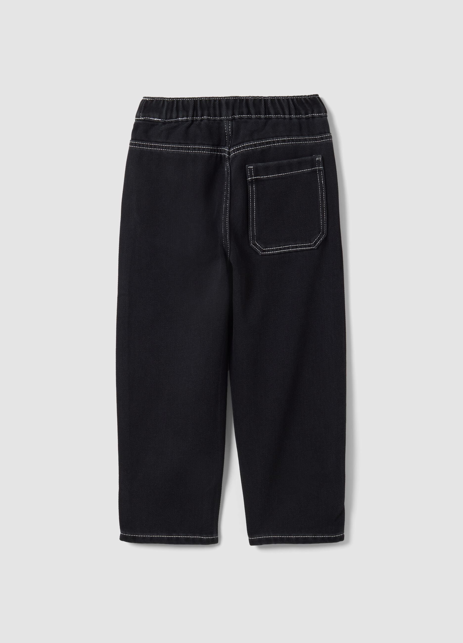 Black cotton and viscose blend joggers with elasticated waist for boys