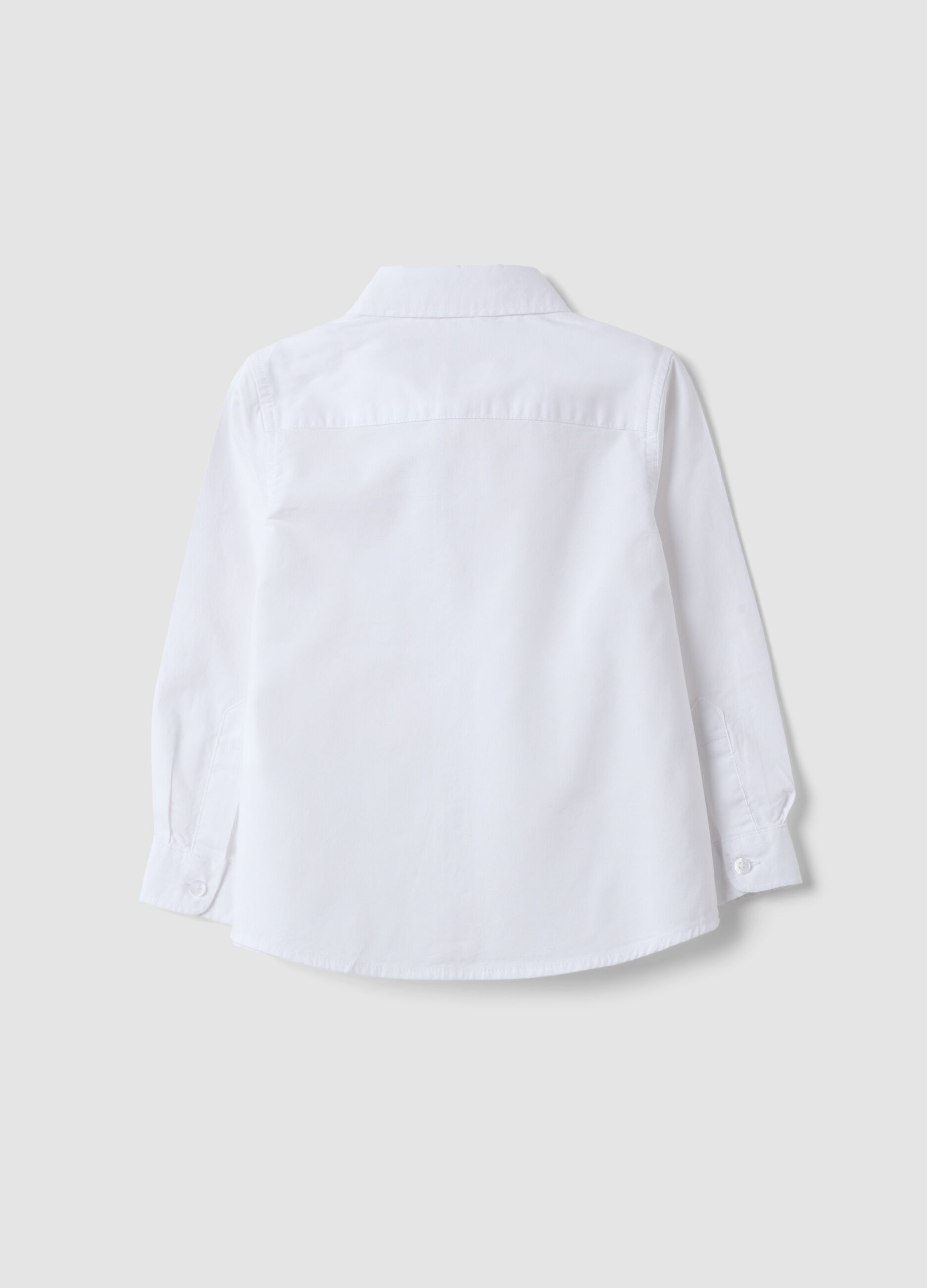 White pure cotton shirt with classic collar and chest pocket for baby boy