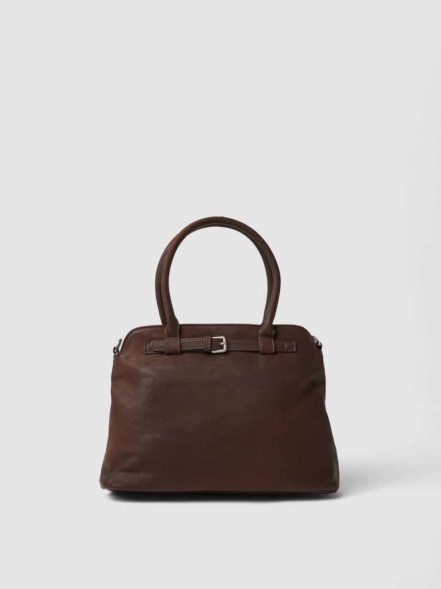 Borsa marrone con doppi manici e tracolla_0