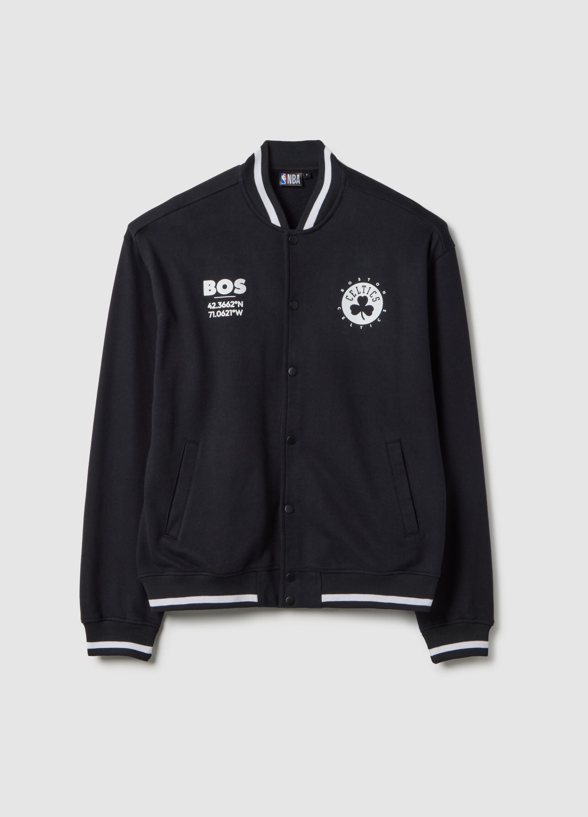Black cotton blend jacket regular fit with Boston Celtics logo
