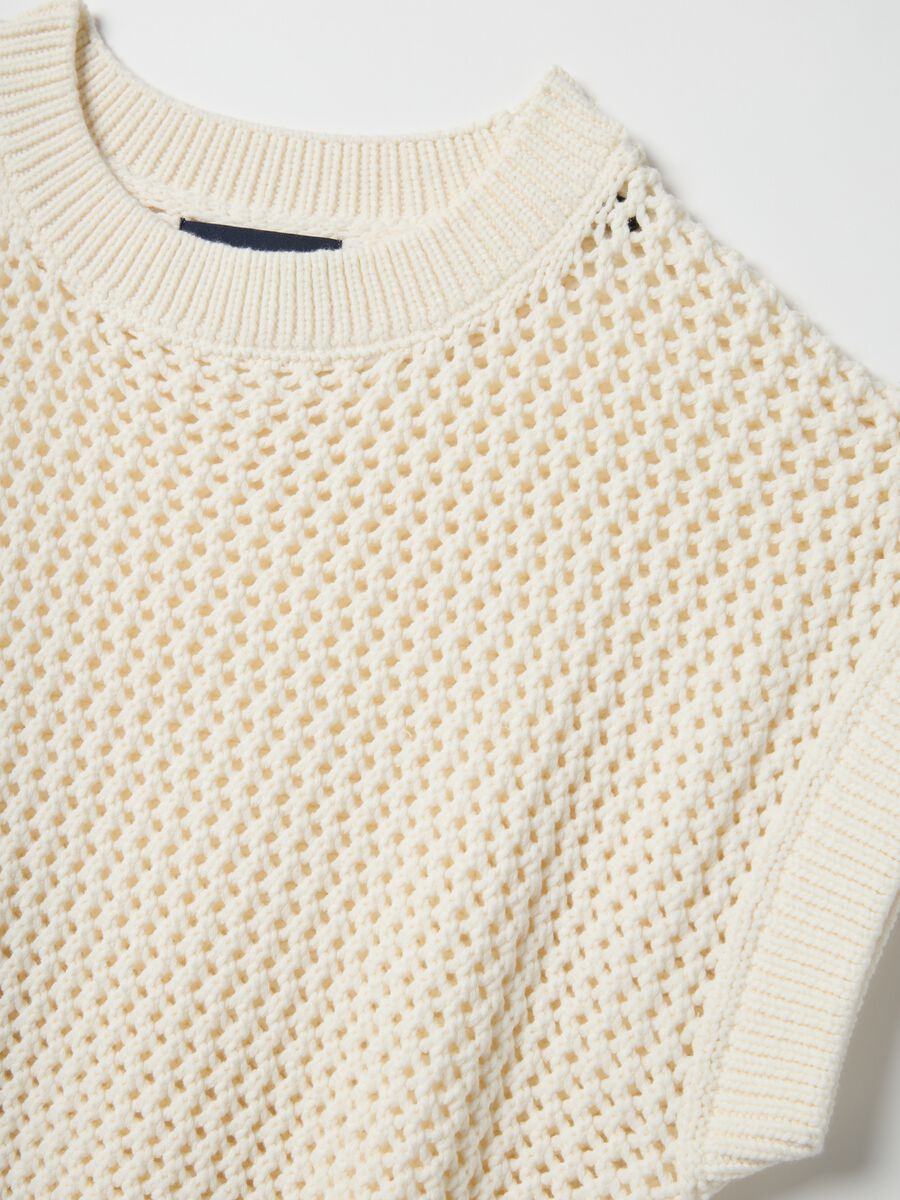 White cotton blend eyelet knit regular fit jumper_5