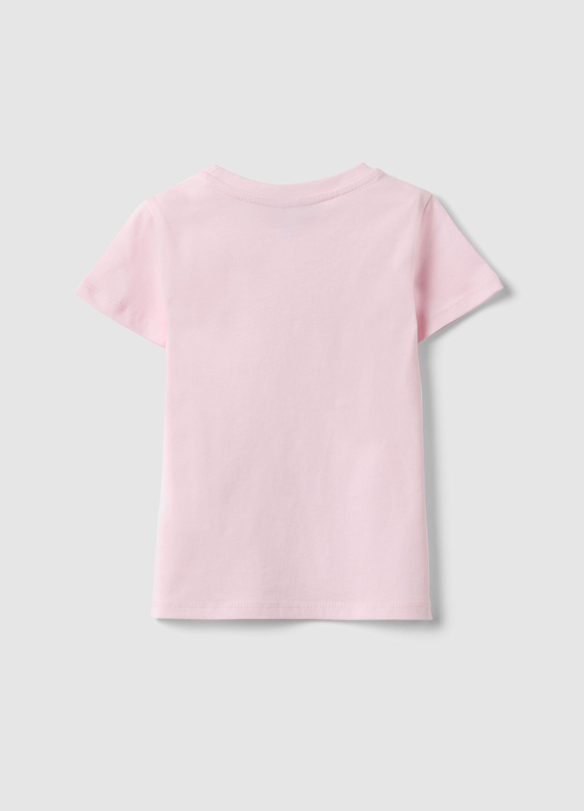Girls' Pink Pure Cotton T-shirt with Butterflies, Regular Fit