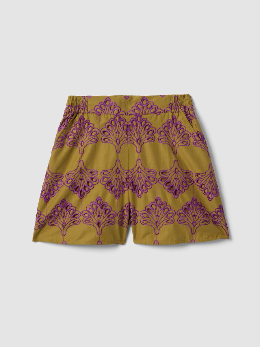 Multicolour pure cotton shorts with openwork embroidery, regular fit_4
