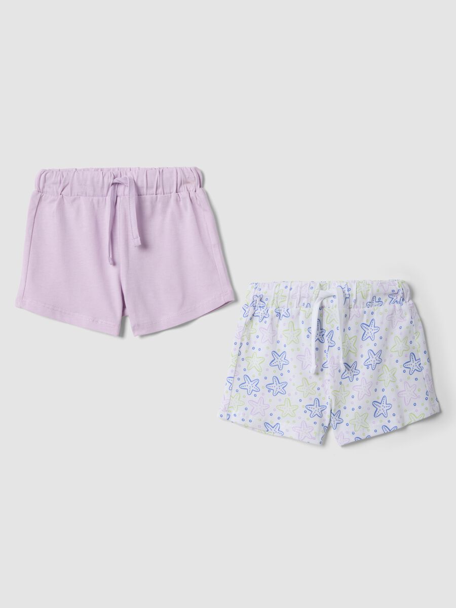 Bipack shorts viola e bianchi in puro cotone da bimba regular fit_0