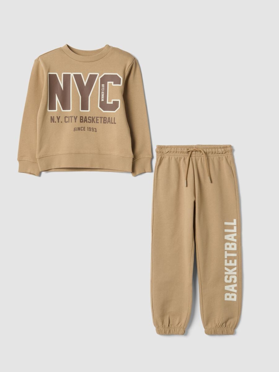 Beige pure cotton tracksuit with crew-neck sweatshirt_0