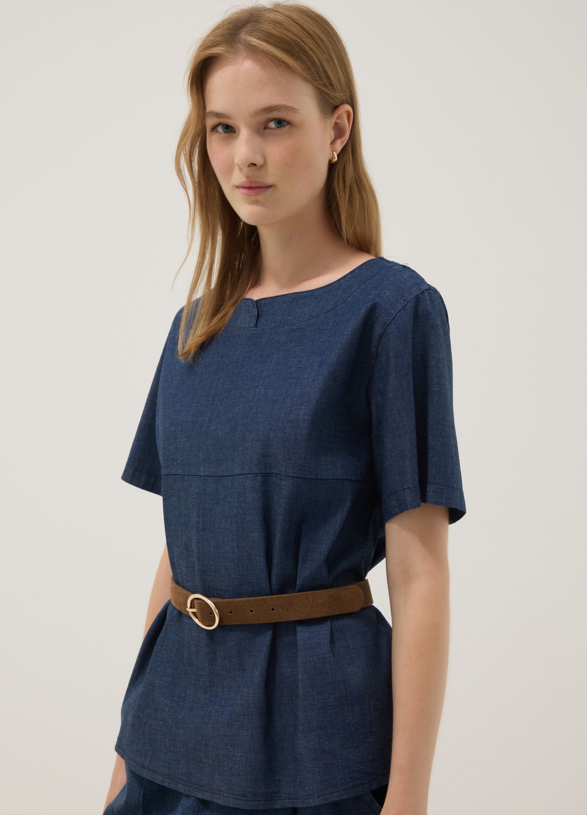 Blue stretch cotton blouse