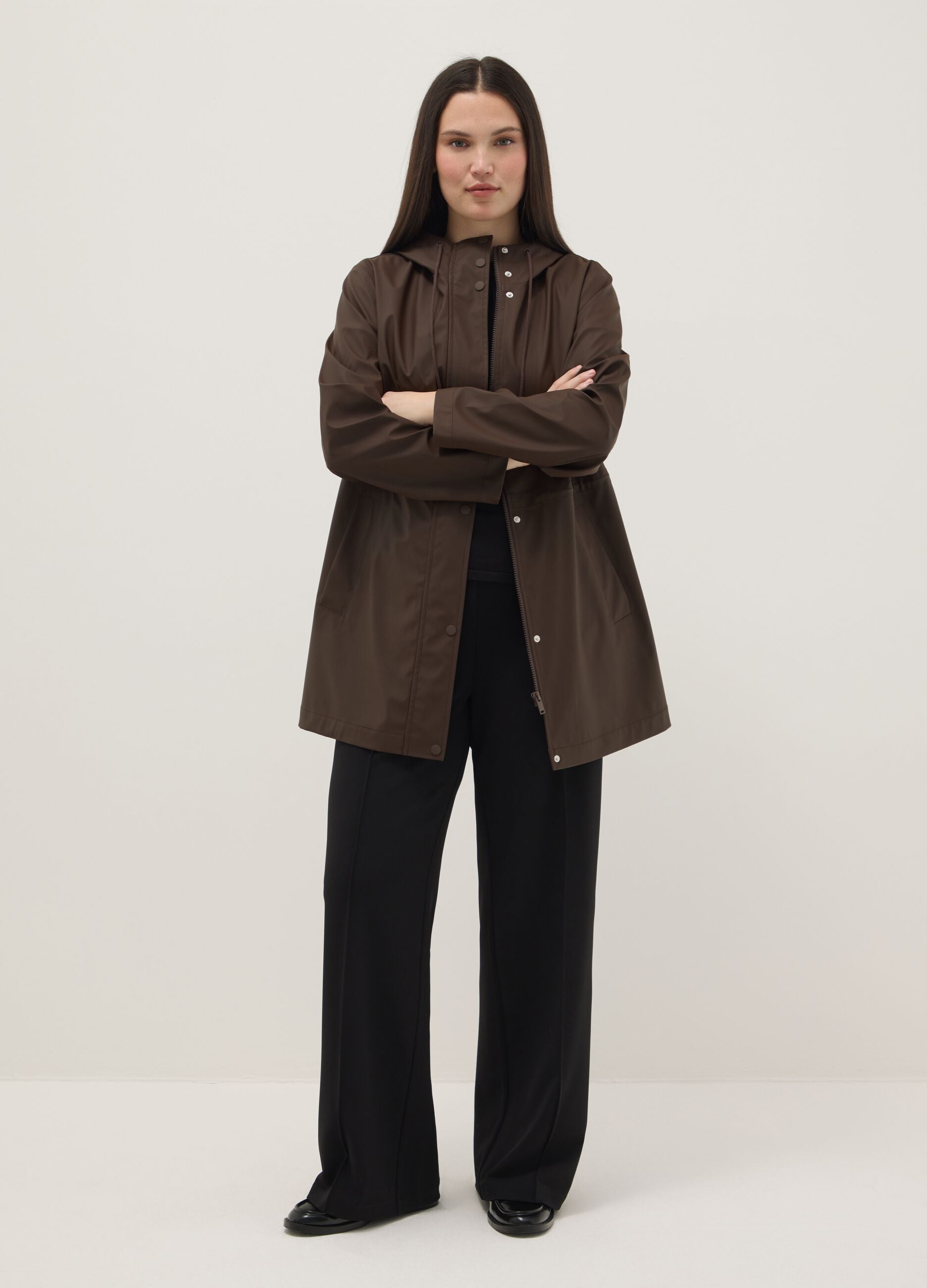 Brown rain jacket regular fit with hood