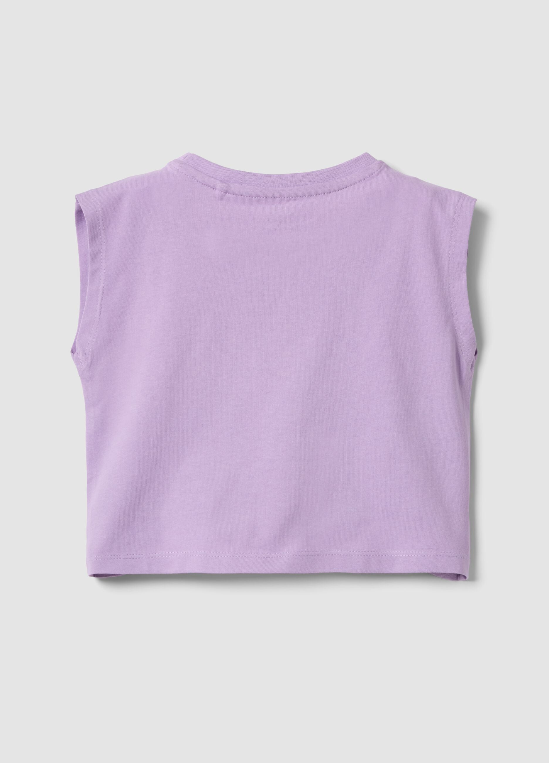 Purple pure cotton tank top with tropical print