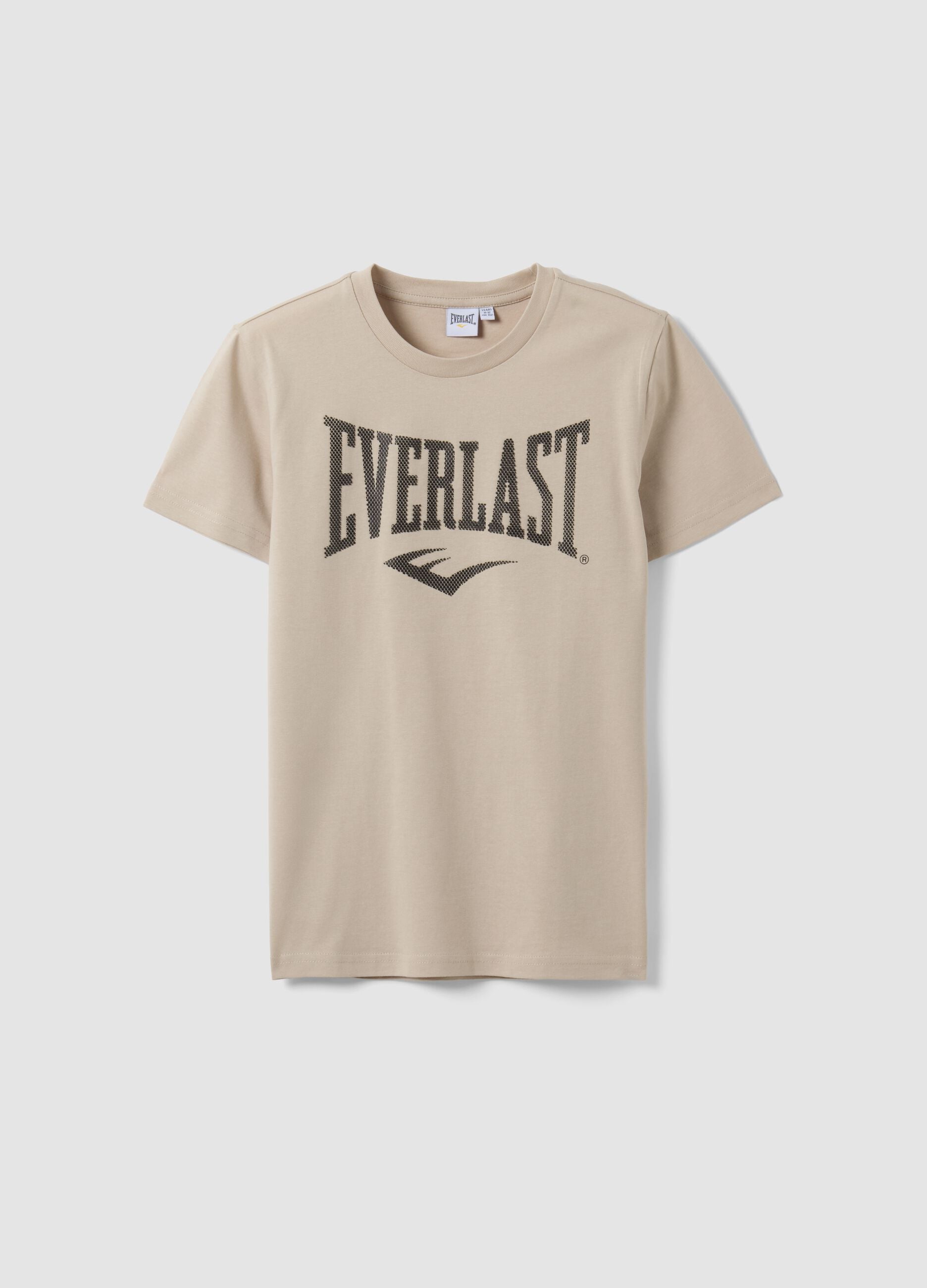 Beige pure cotton T-shirt with front print, regular fit for boys