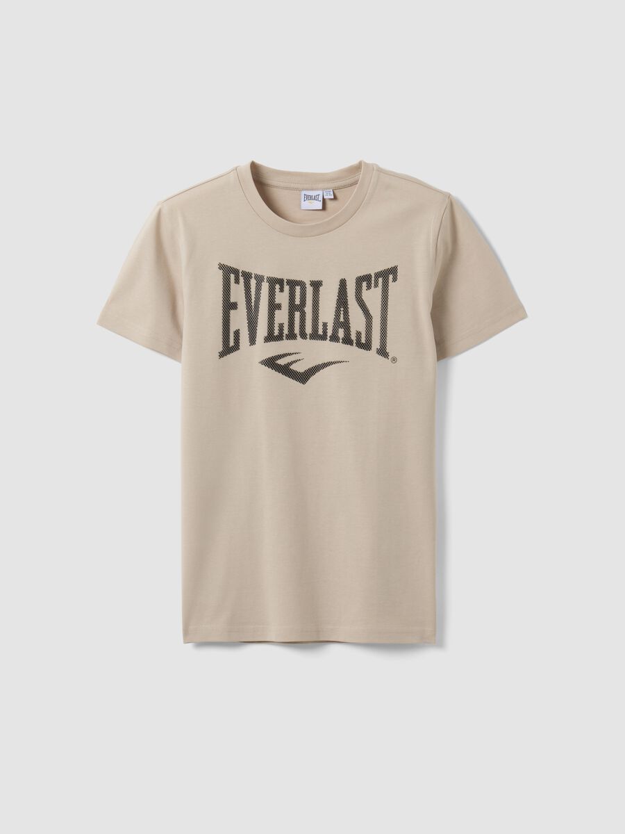 Beige pure cotton T-shirt with front print, regular fit for boys_0