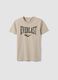 Beige pure cotton T-shirt with front print, regular fit for boys_0