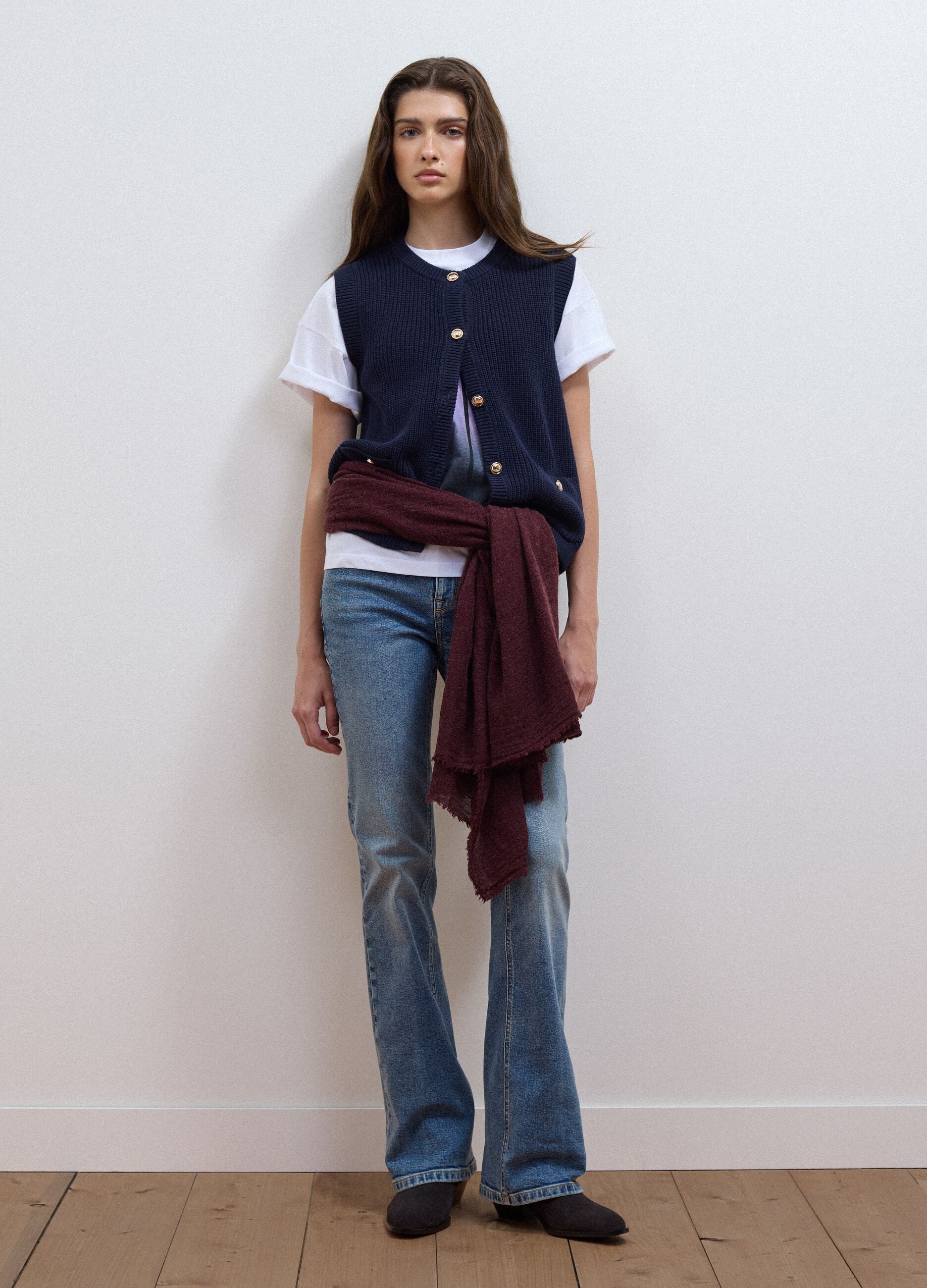 Blue pure-cotton knitted gilet in a regular fit
