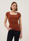 Orange fitted stretch-cotton T-shirt with square neckline_0