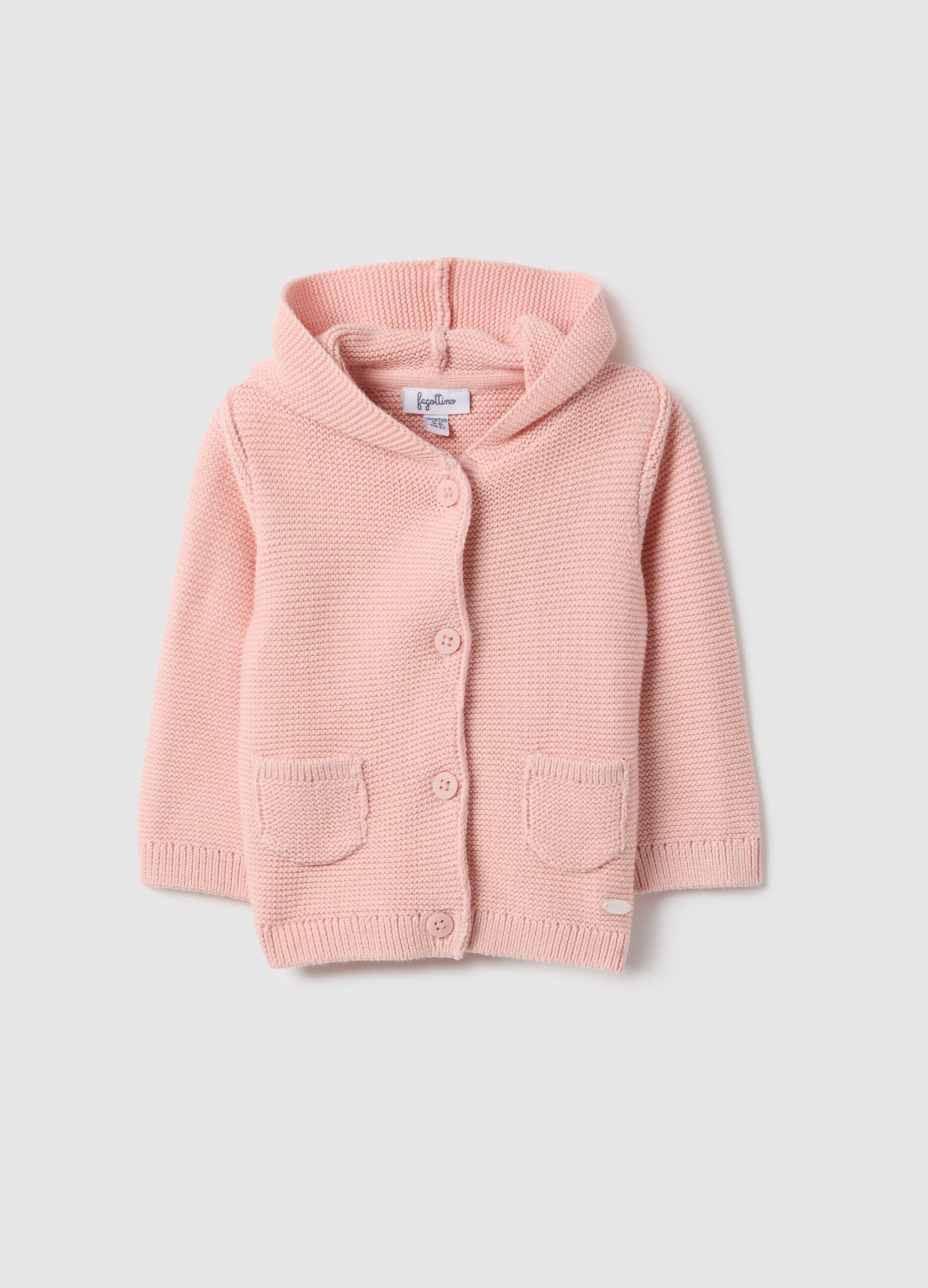 Pink pure cotton regular fit hooded cardigan for baby girl