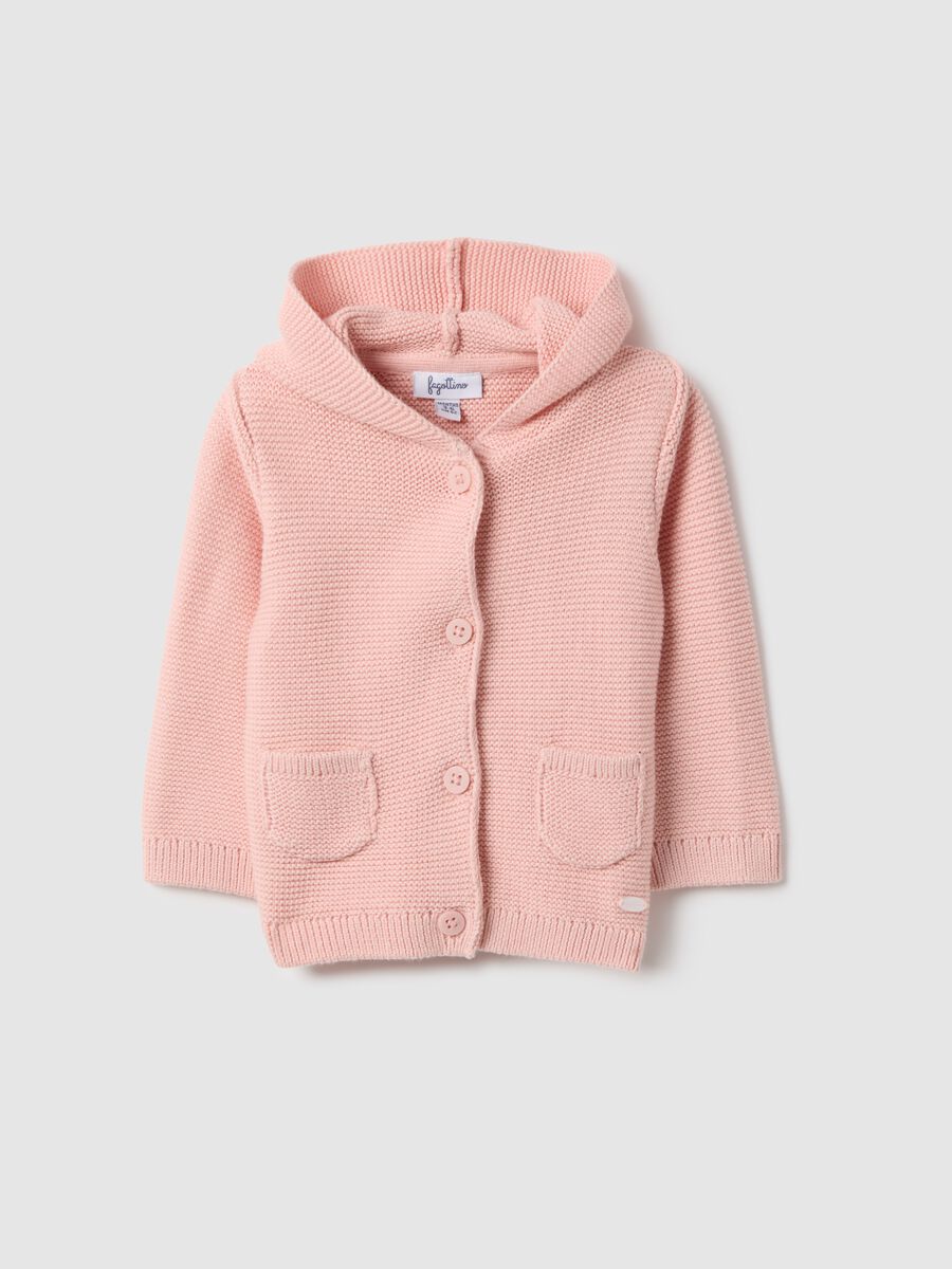 Pink pure cotton regular fit hooded cardigan for baby girl_0