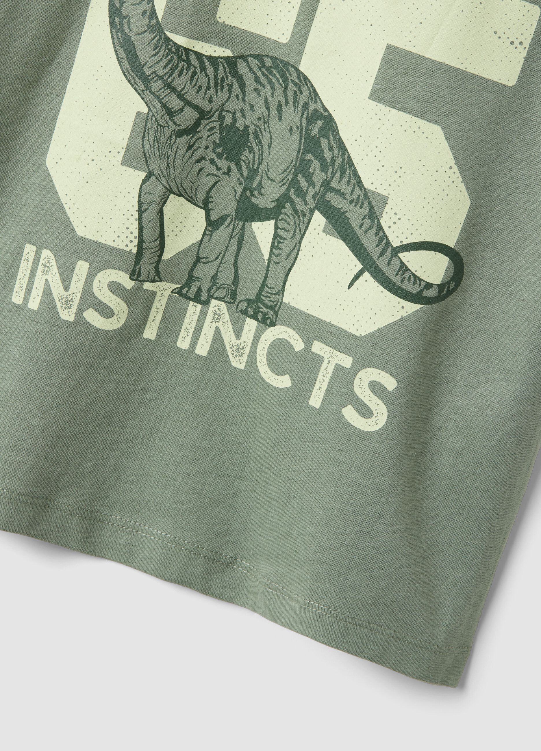Kids' green pure cotton oversized fit t-shirt with print