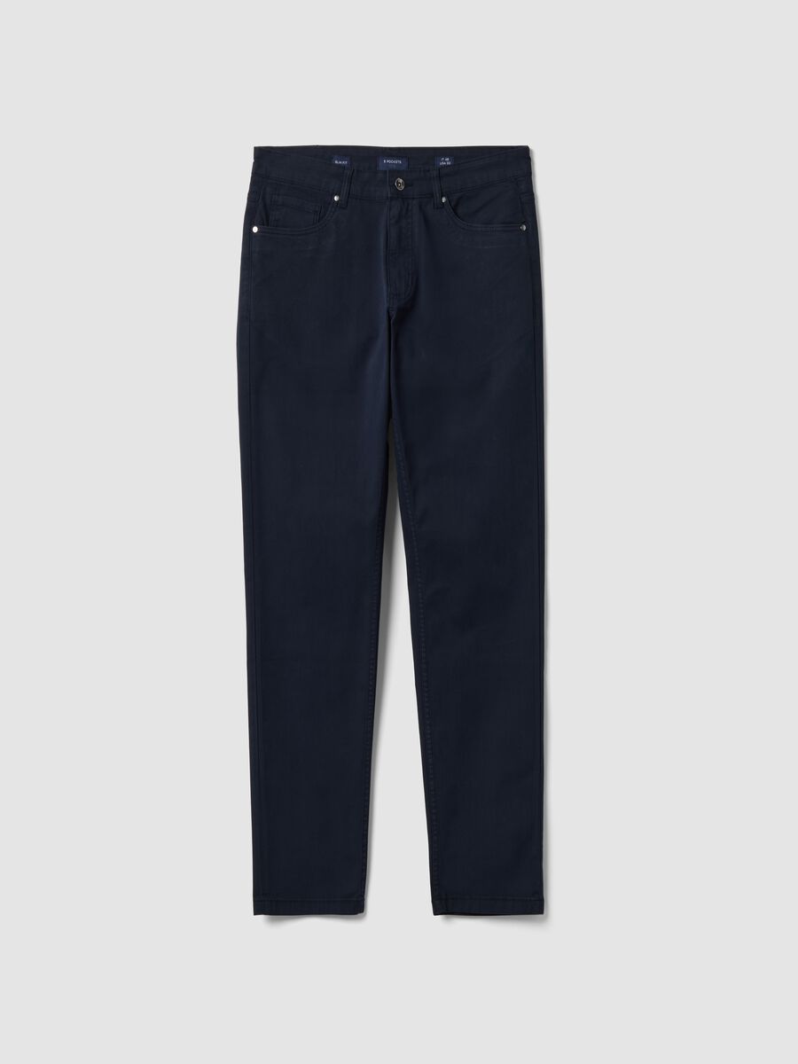 Pantaloni blu in twill di cotone elasticizzato slim fit_0