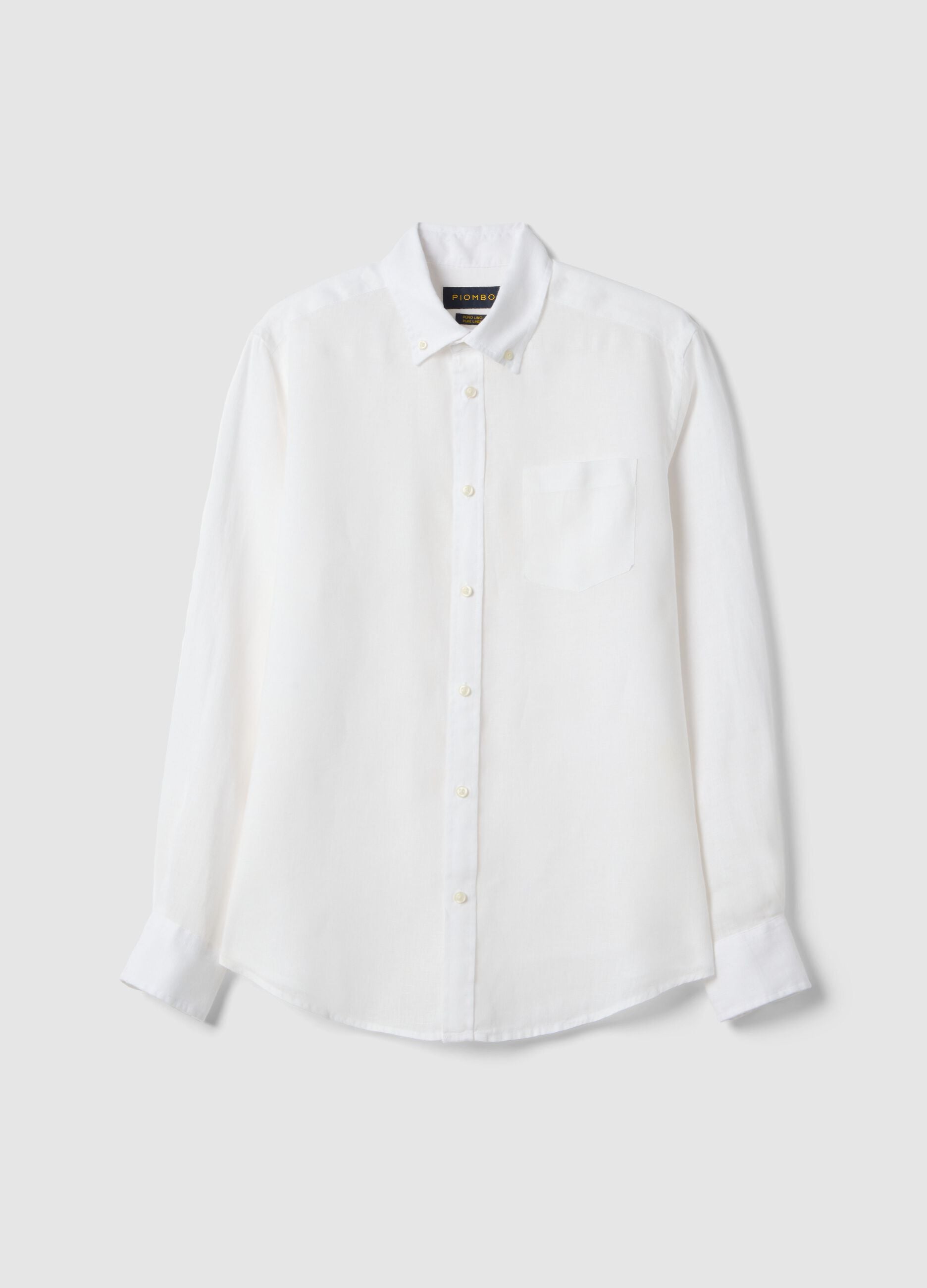 White long-sleeve pure linen shirt regular fit