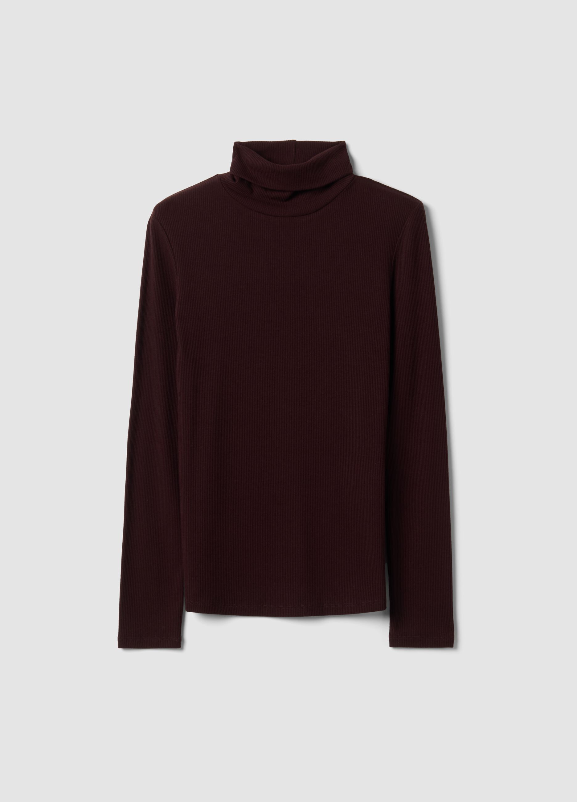 Purple stretch viscose crew-neck top, regular fit